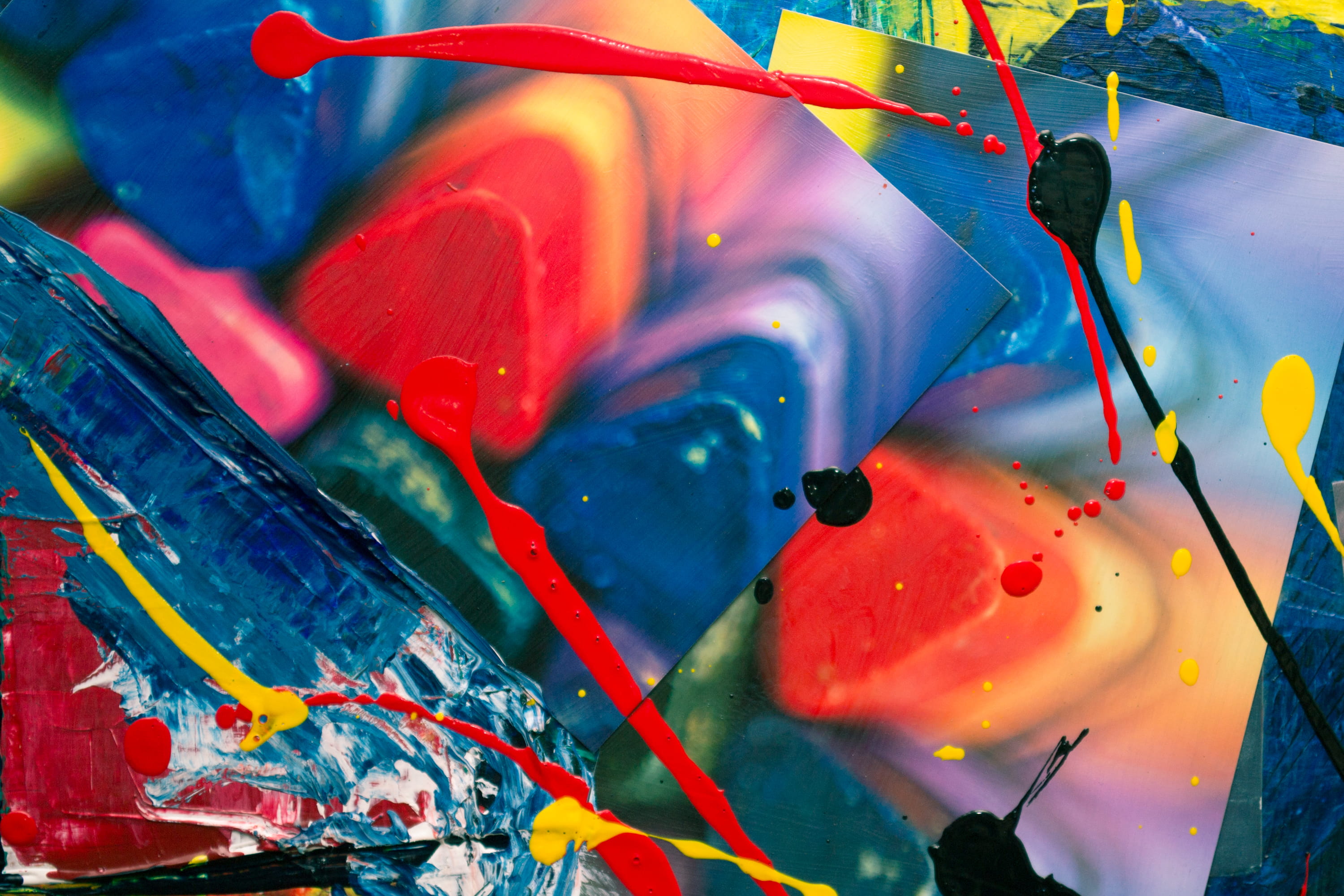 variation, 2K, collage, messy, abstract, no people, paint, art and craft, day, close-up, choice, primary colors, expressionism, creativity, HD Wallpaper
