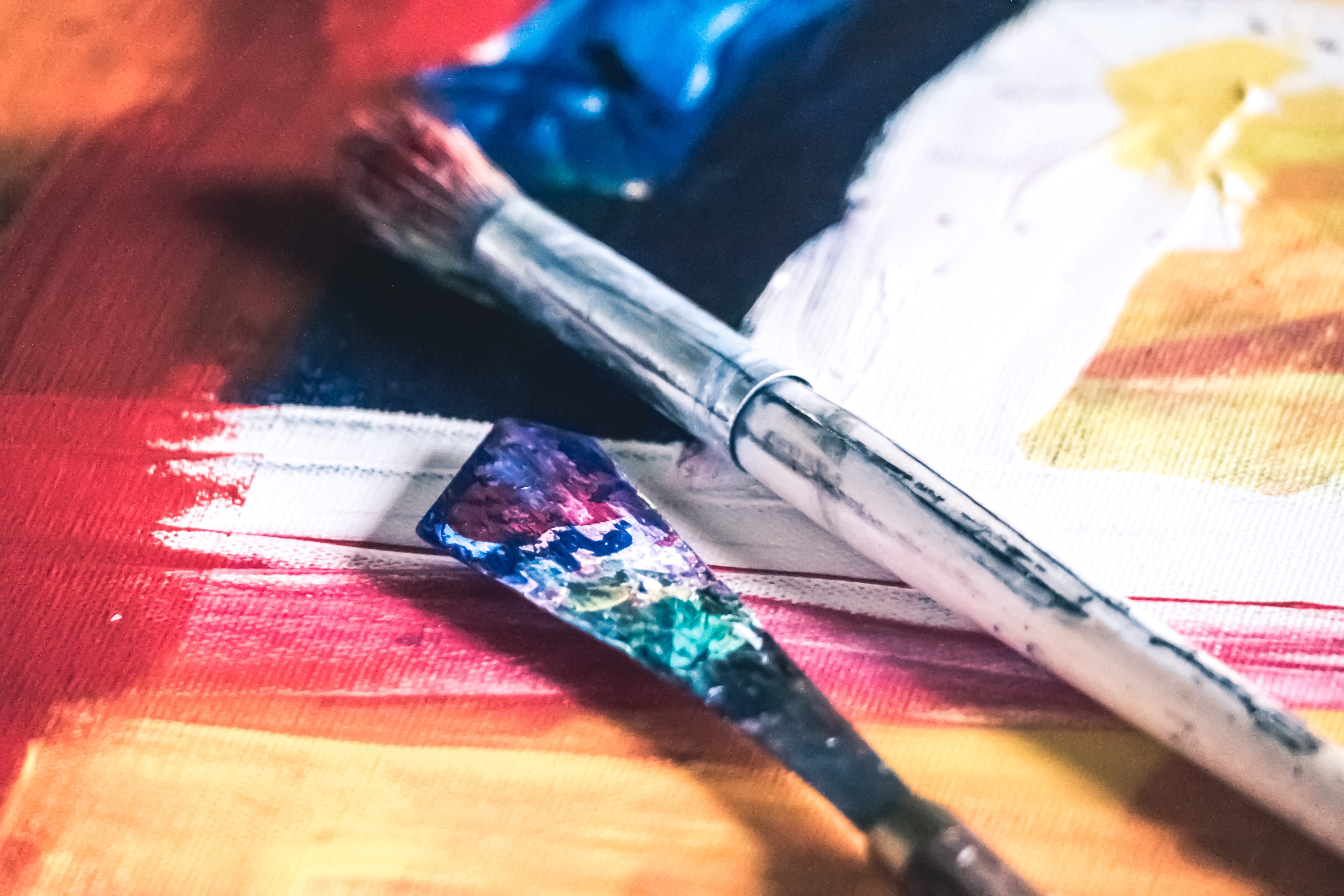 still life, creativity, brush, abstract, 5K, craft, primary colors, colorful, palette, close-up, paper, painting, multi colored, selective focus, art and craft, HD Wallpaper