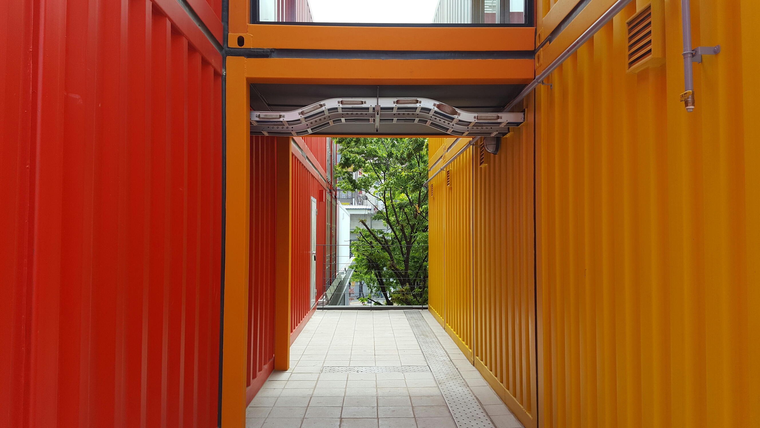 gate, yellow, orange color, building exterior, entrance, door, built structure, day, empty, outdoors, transportation, design, direction, plant, 2K, no people, HD Wallpaper