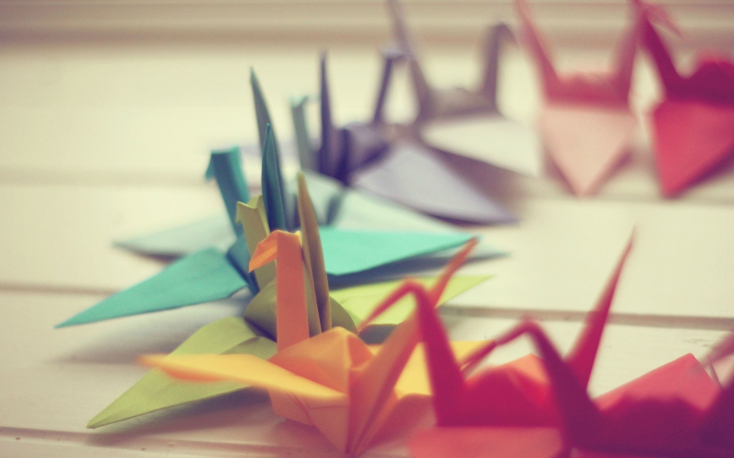origami, 2K, colorful, paper cranes, photography, HD Wallpaper