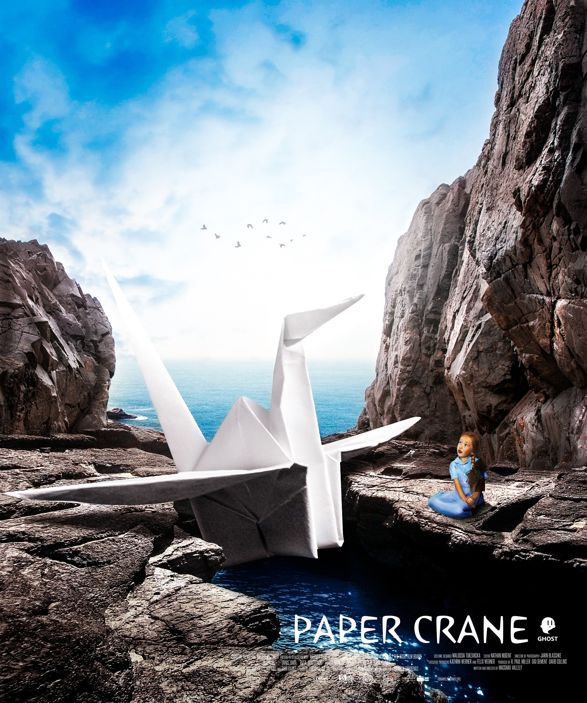 beauty in nature, day, nature, sky, paper cranes, rock, sea, land, beach, cloud - sky, outdoors, 1080P, full length, rear view, rock - object, origami, Phone HD Wallpaper