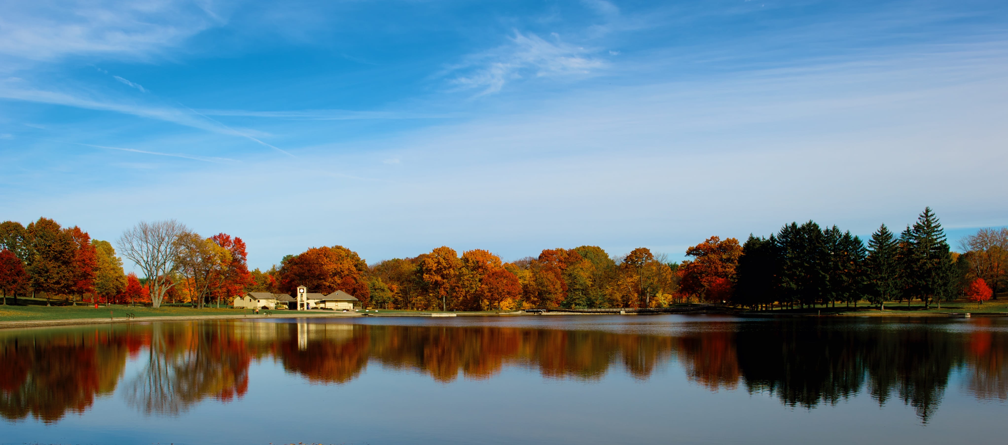 sky, plant, outdoors, lake, water, day, nature, 4K, scenics - nature, idyllic, non-urban scene, reflection, park, autumn, forrest, no people, trees, peaceful, HD Wallpaper
