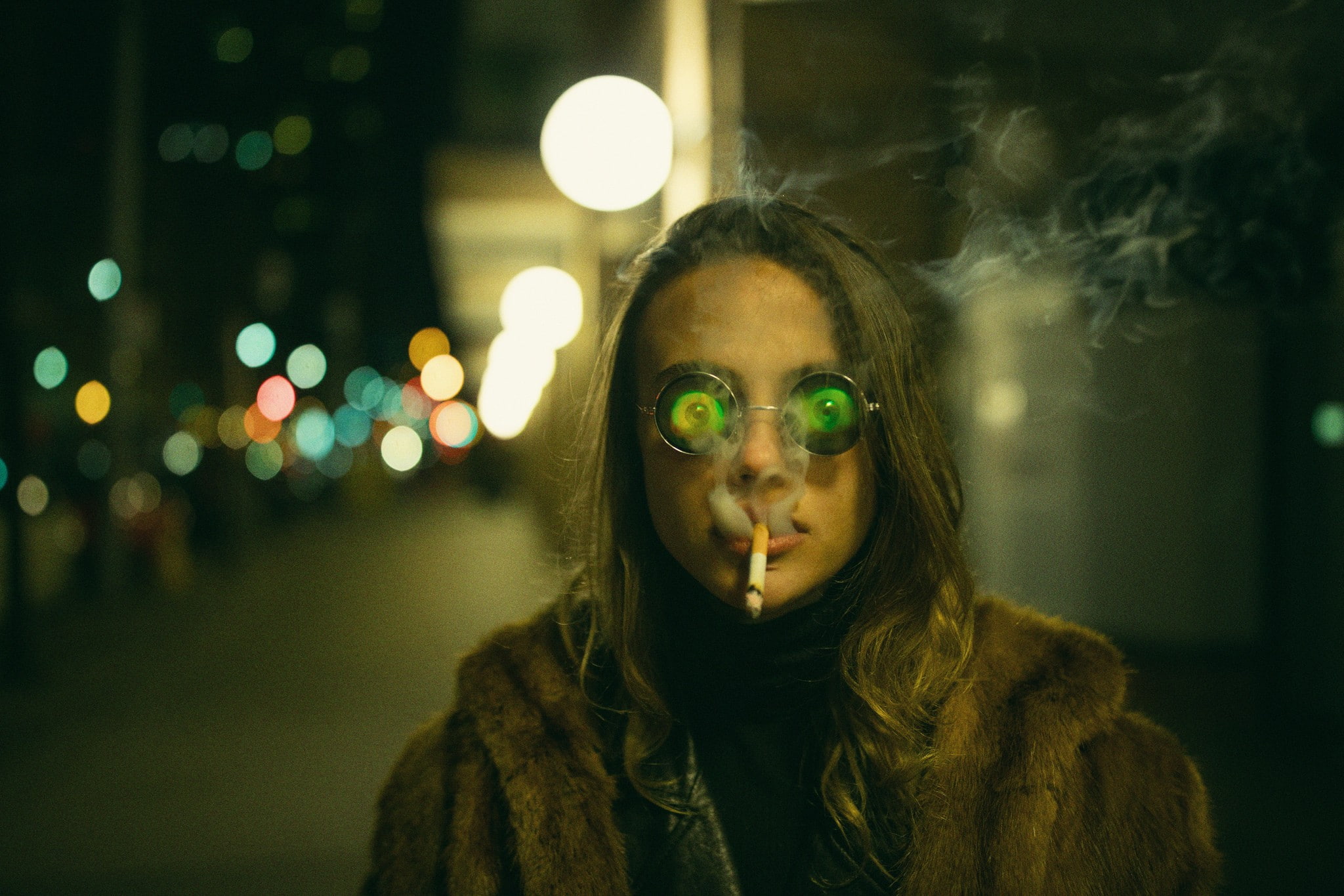 1080P, model, smoking, street, hologram glasses, women, cigarettes, HD Wallpaper