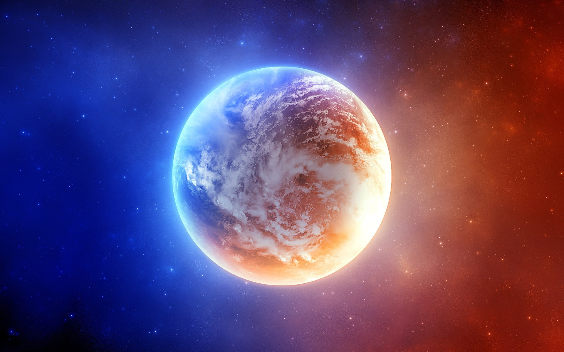 Orange, 1080P, Space, Earth, planet, Blue, light, HD Wallpaper