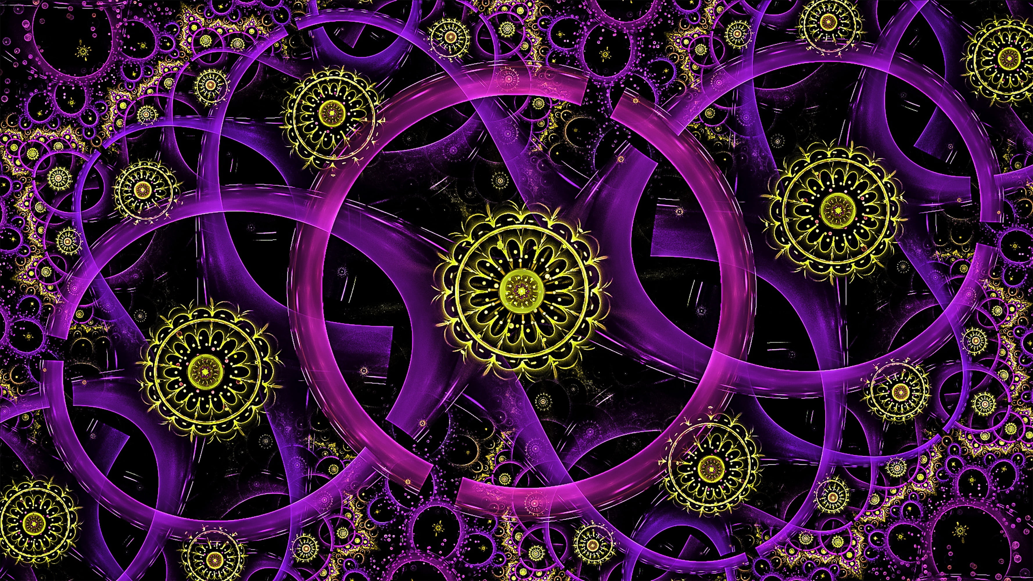 circle, metal, creativity, nature, vector, mandala, 2K, illustration, geometric Shape, yellow, pattern, blue, design, art, spirituality, science, rings, HD Wallpaper