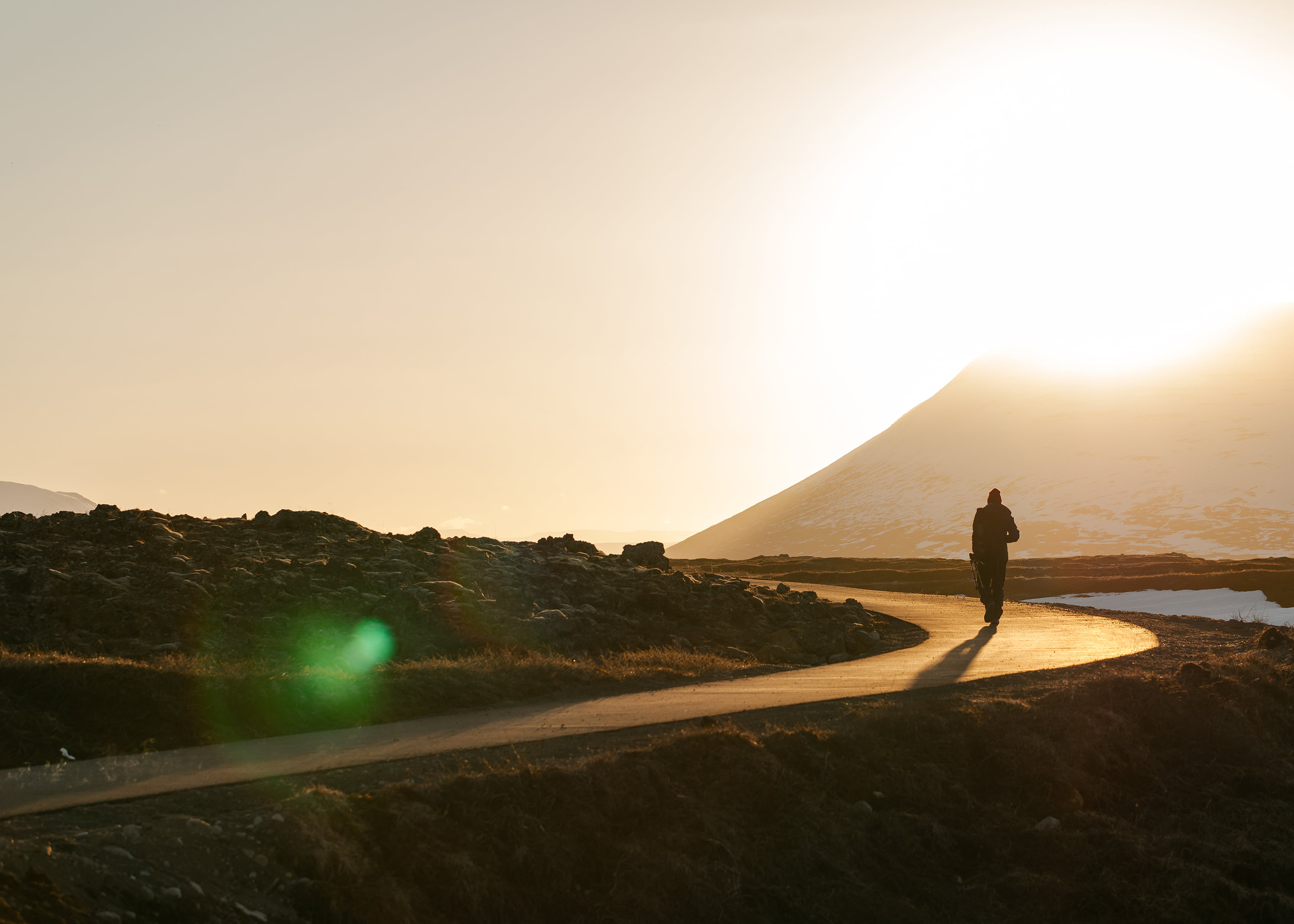 pathway, man, plants, road, sunset, landscape, outdoors, one person, 2K, silhouette, alone, land, flare, women, beauty in nature, travel, person, sunlight, HD Wallpaper