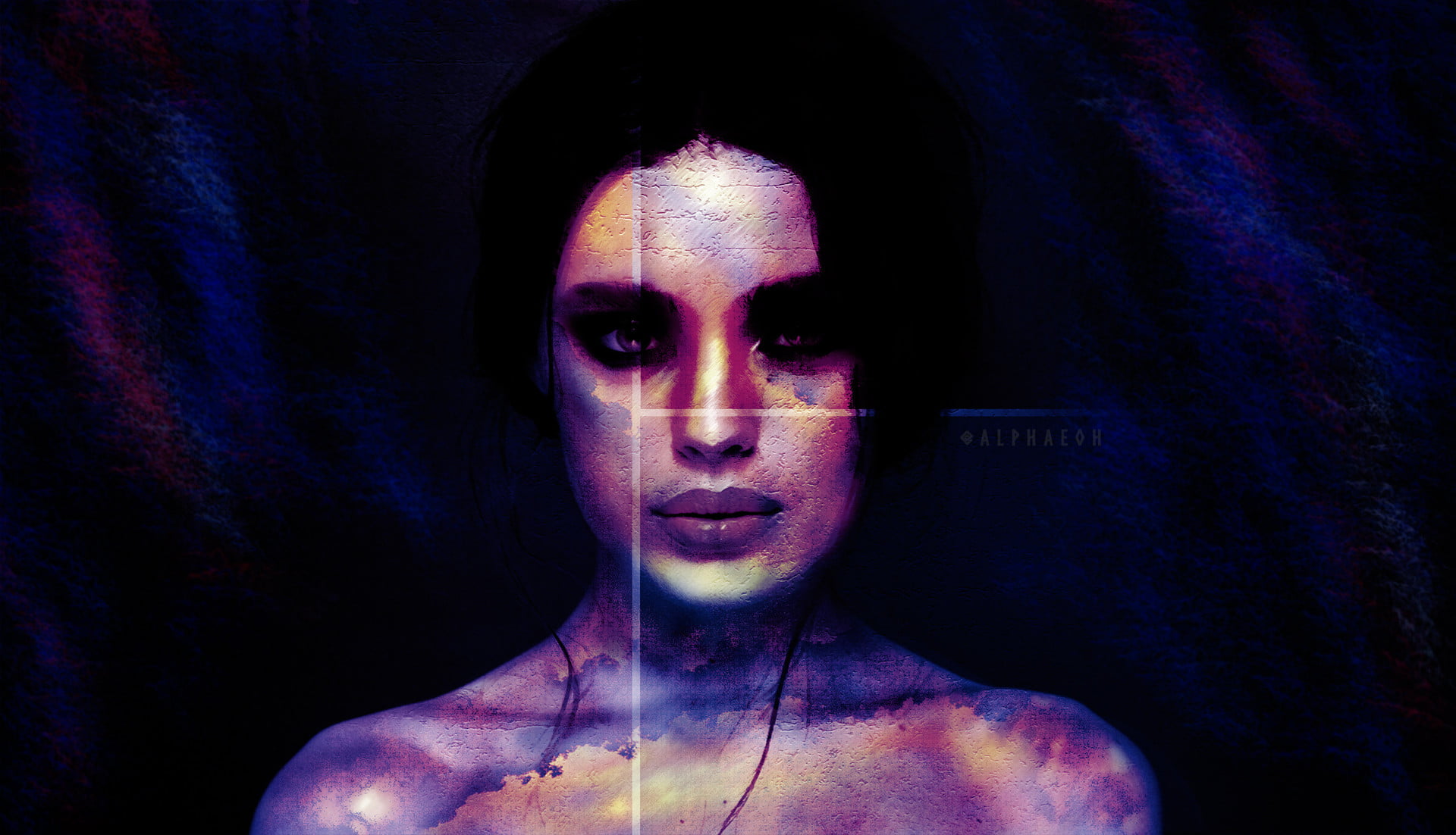 hologram, face, dark, 1080P, women, digital art, HD Wallpaper