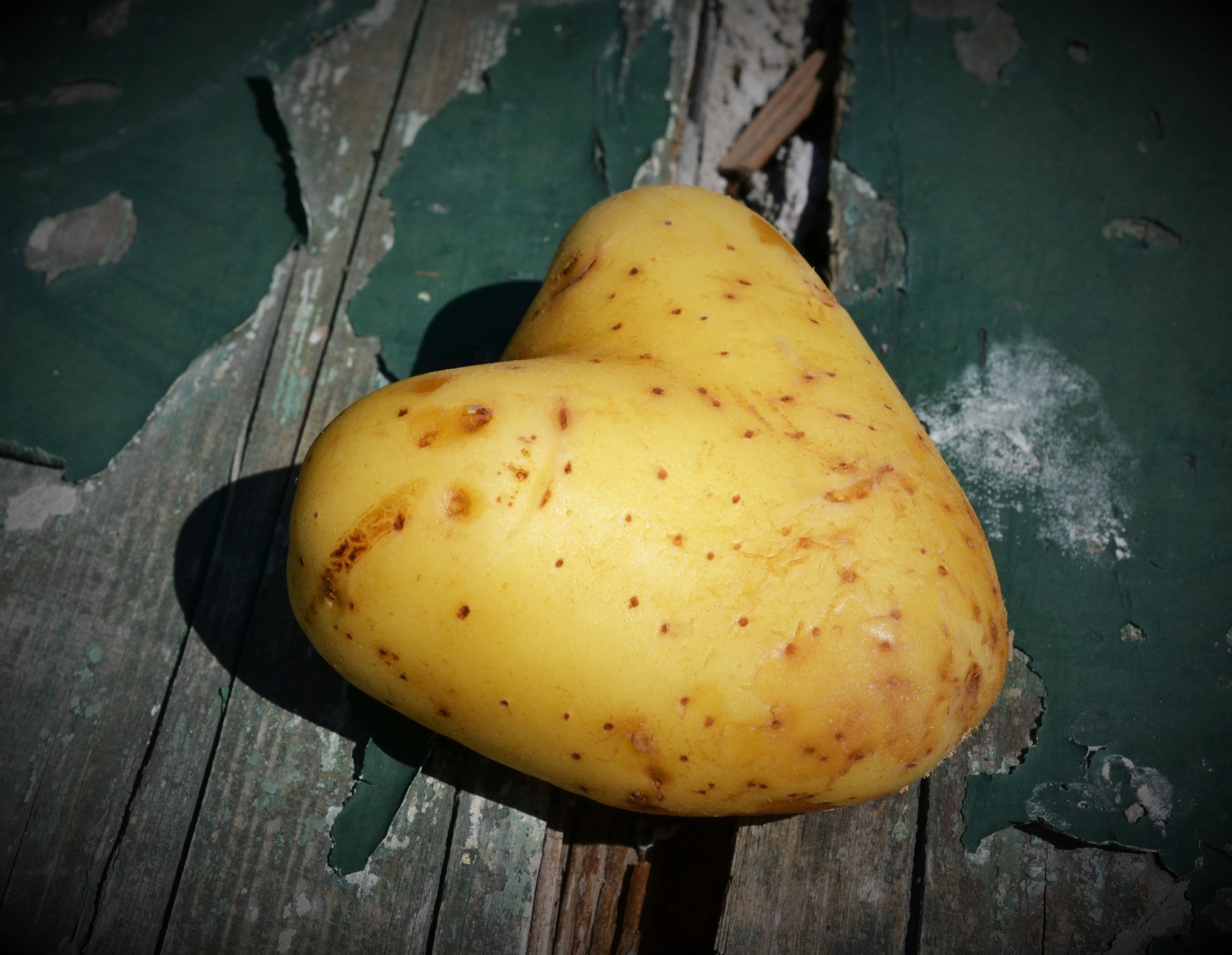sweet, potato, food and drink, green, old, indoors, connectedness, luck, affection, strength, feelings, yellow, heart-shaped potato, connected, i like you, HD Wallpaper
