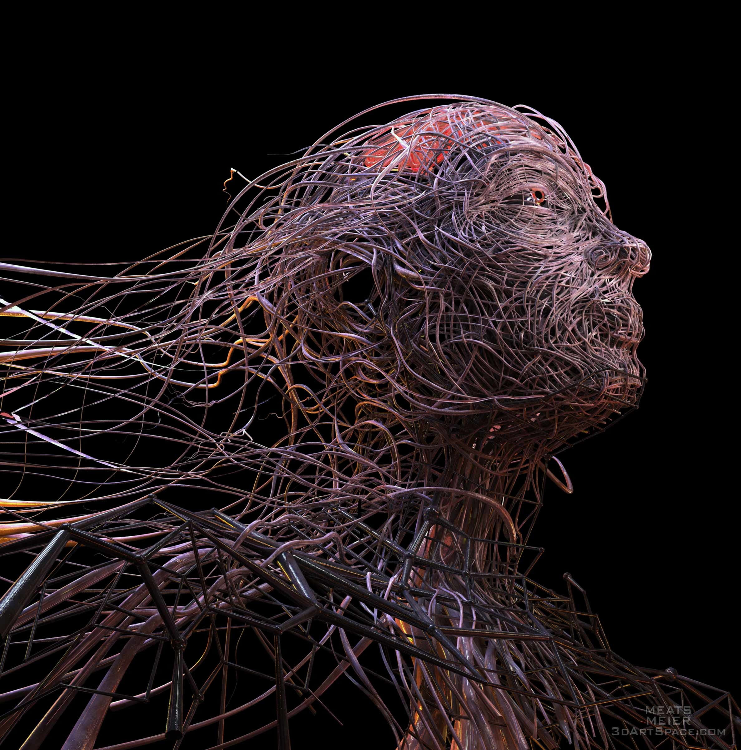 studio shot, profile view, 1080P, black background, art and craft, wire, nature, blurred motion, face, creativity, digital art, abstract, tangled, pattern, Phone HD Wallpaper