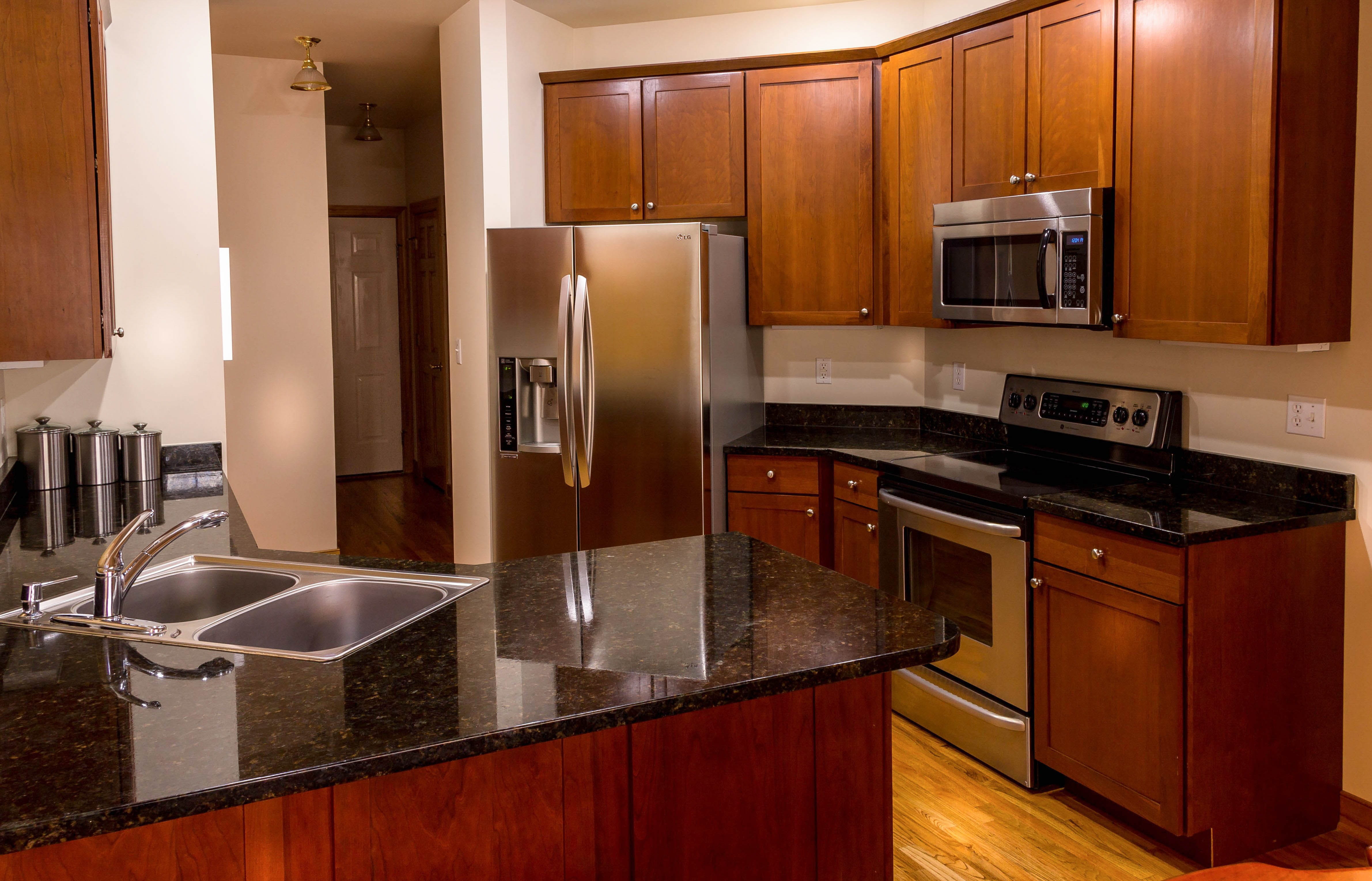 no people, home interior, near, cupboards, cabinets, 4K, granite, canisters, kitchen, domestic room, domestic kitchen, home showcase interior, furniture, HD Wallpaper