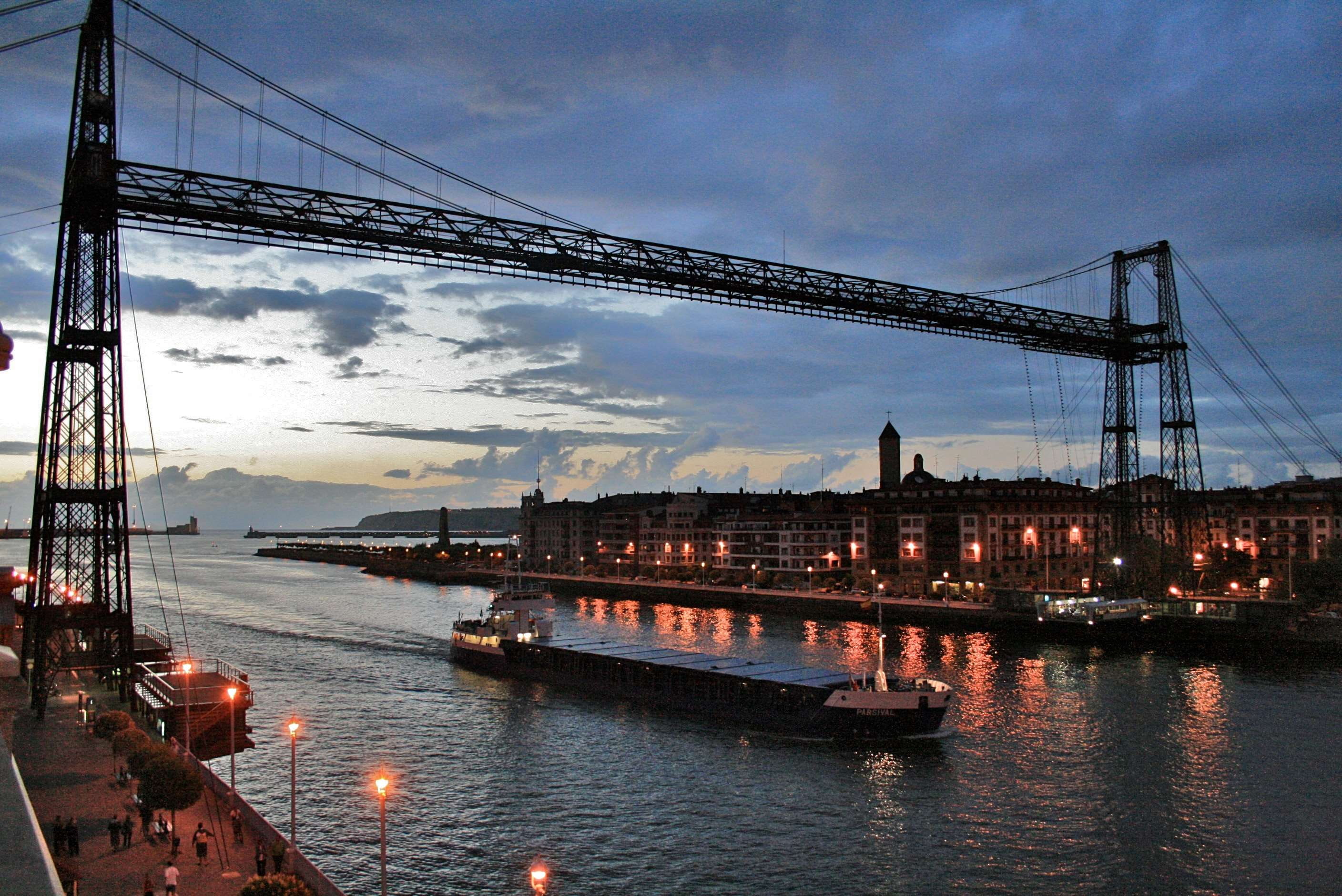 nature, river, construction equipment, port, industry, puente portugalete, building exterior, nautical vessel, crane - construction machinery, sunset, built structure, HD Wallpaper