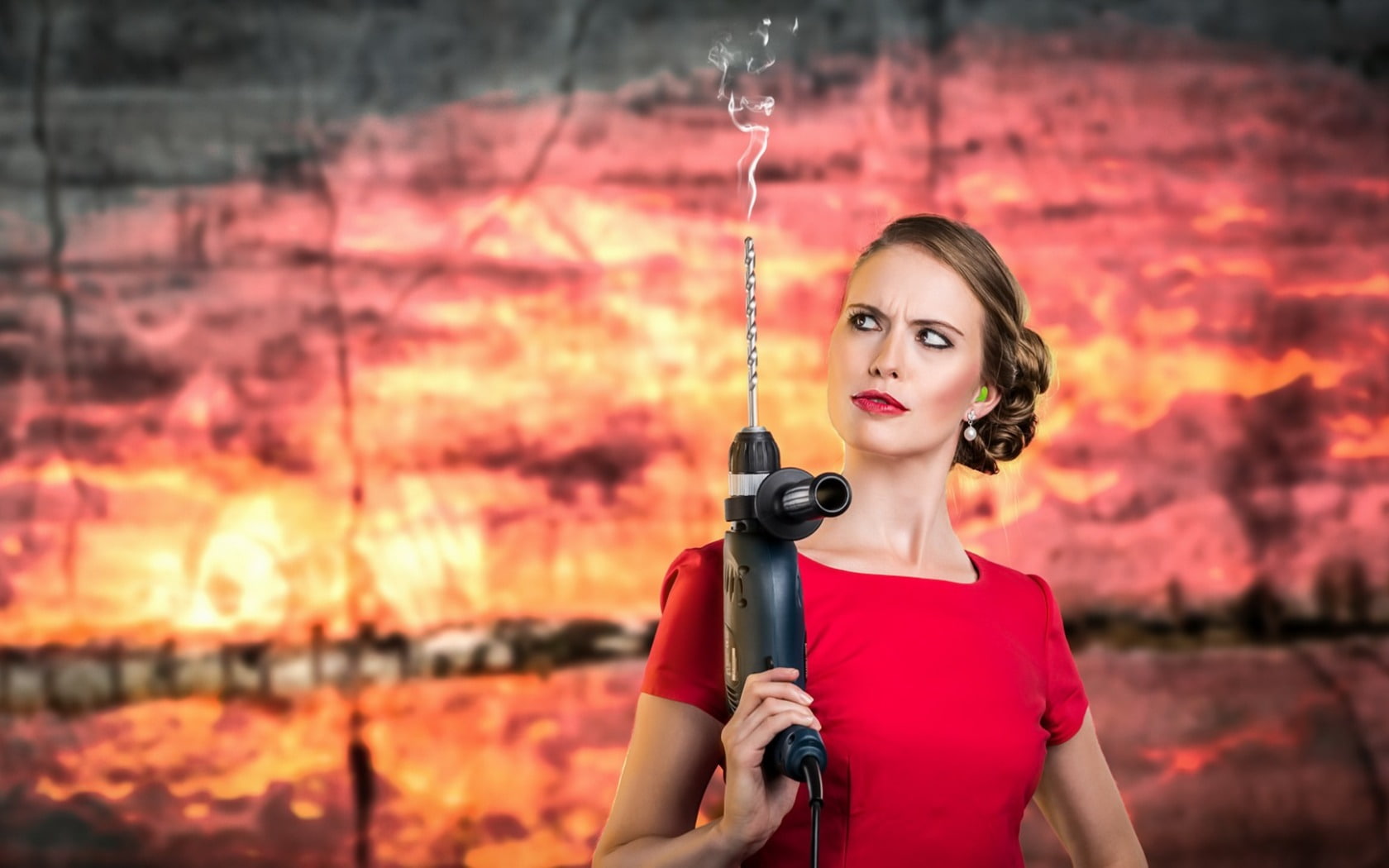 red dress, Drill, 720P, women, model, HD Wallpaper