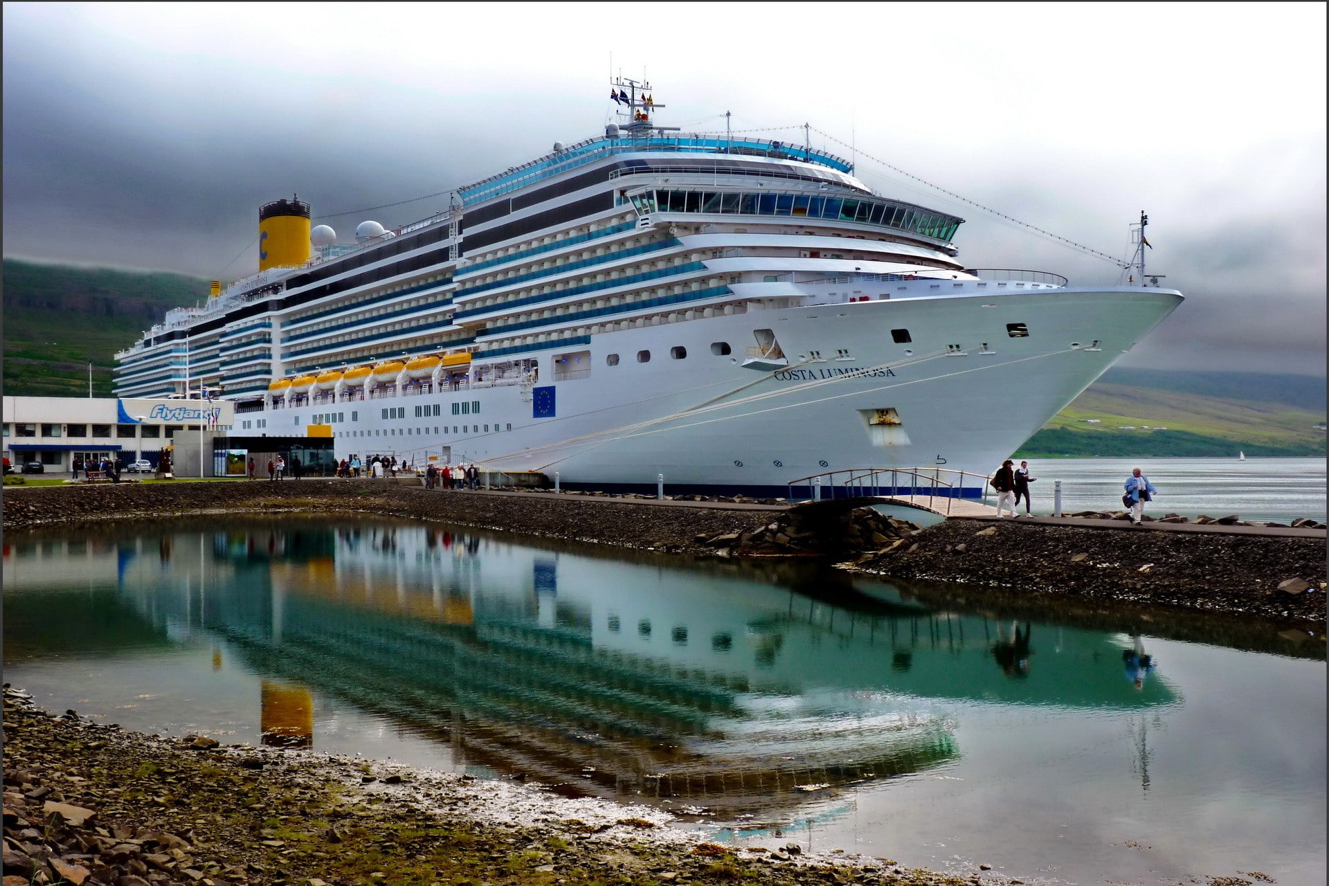 sky, incidental people, pier, cruise, moored, ship, sea, mode of transportation, nature, day, cruise ship, vehicle, travel, reflection, transportation, HD Wallpaper
