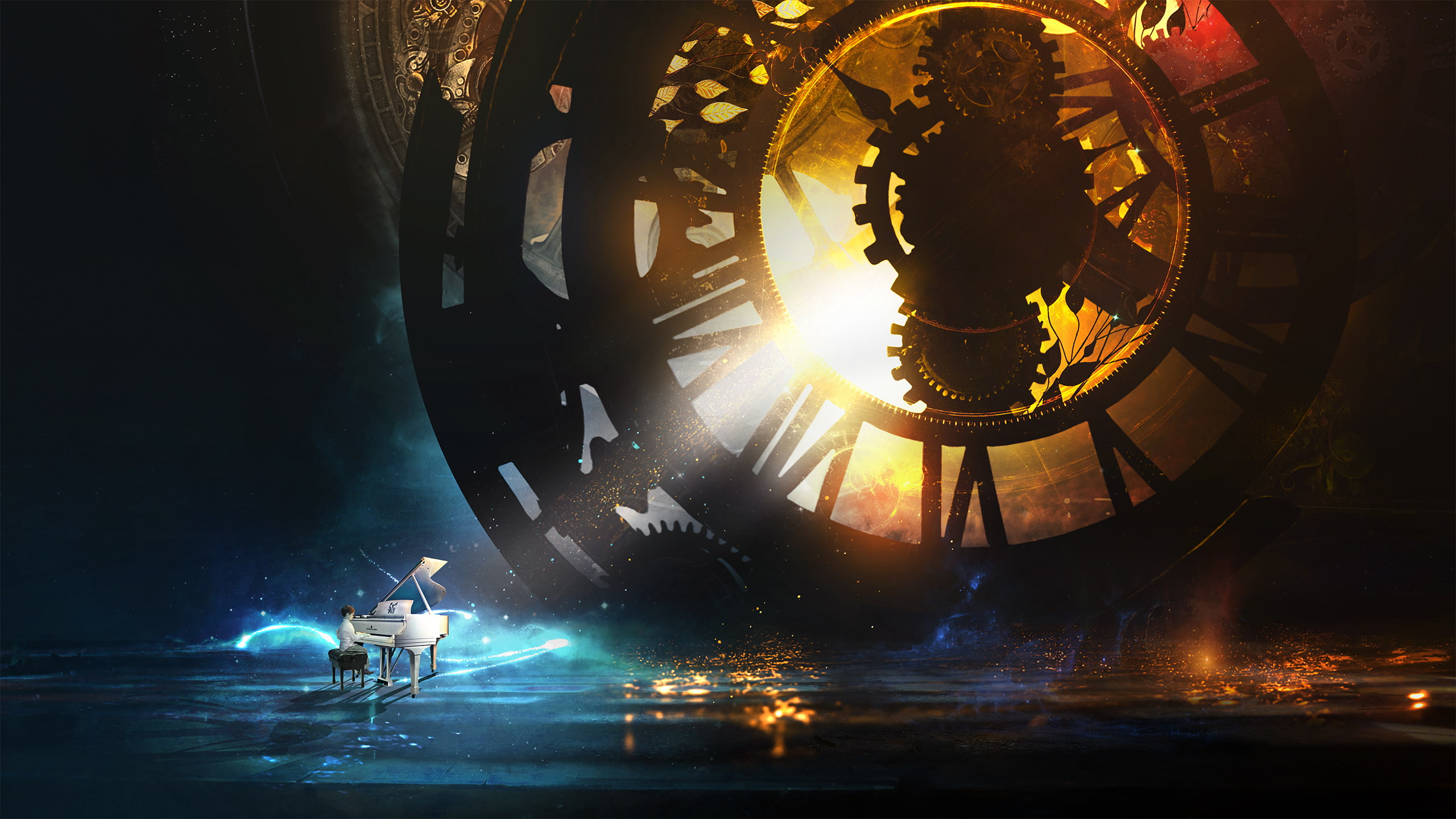 2K, Steampunk Clock, Piano, Kid, HD Wallpaper