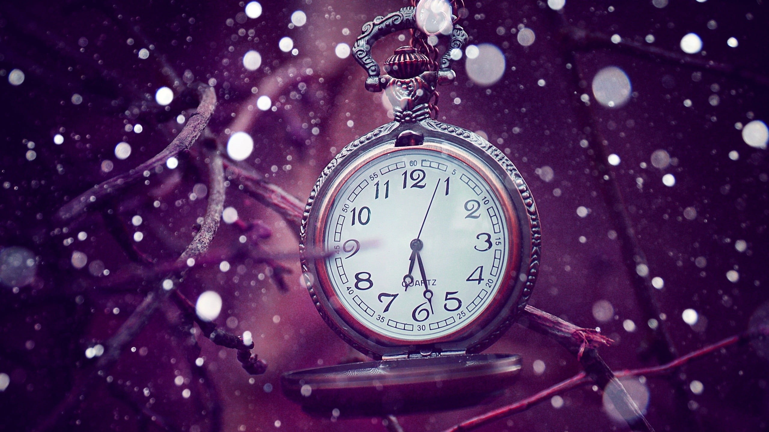 pocket watch, vintage, indoors, 2K, clock hand, time, watch, no people, focus on foreground, winter, clocks, accuracy, bokeh, close-up, clock face, minute hand, HD Wallpaper