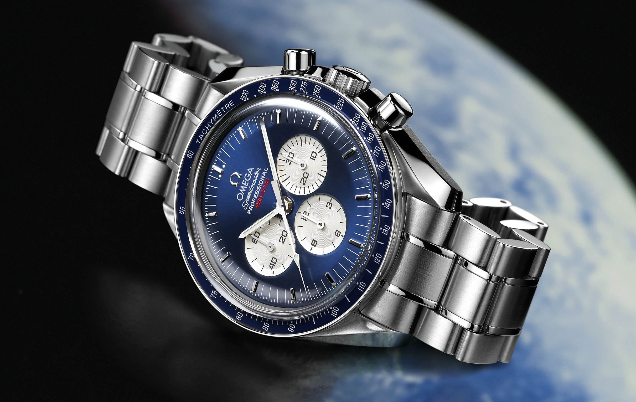 countdown, OMEGA, luxury, metal, bracelet, blue, silver colored, 1080P, colored, stopwatch, 1965-2005, personal accessory, speedmaster Professional, number, HD Wallpaper