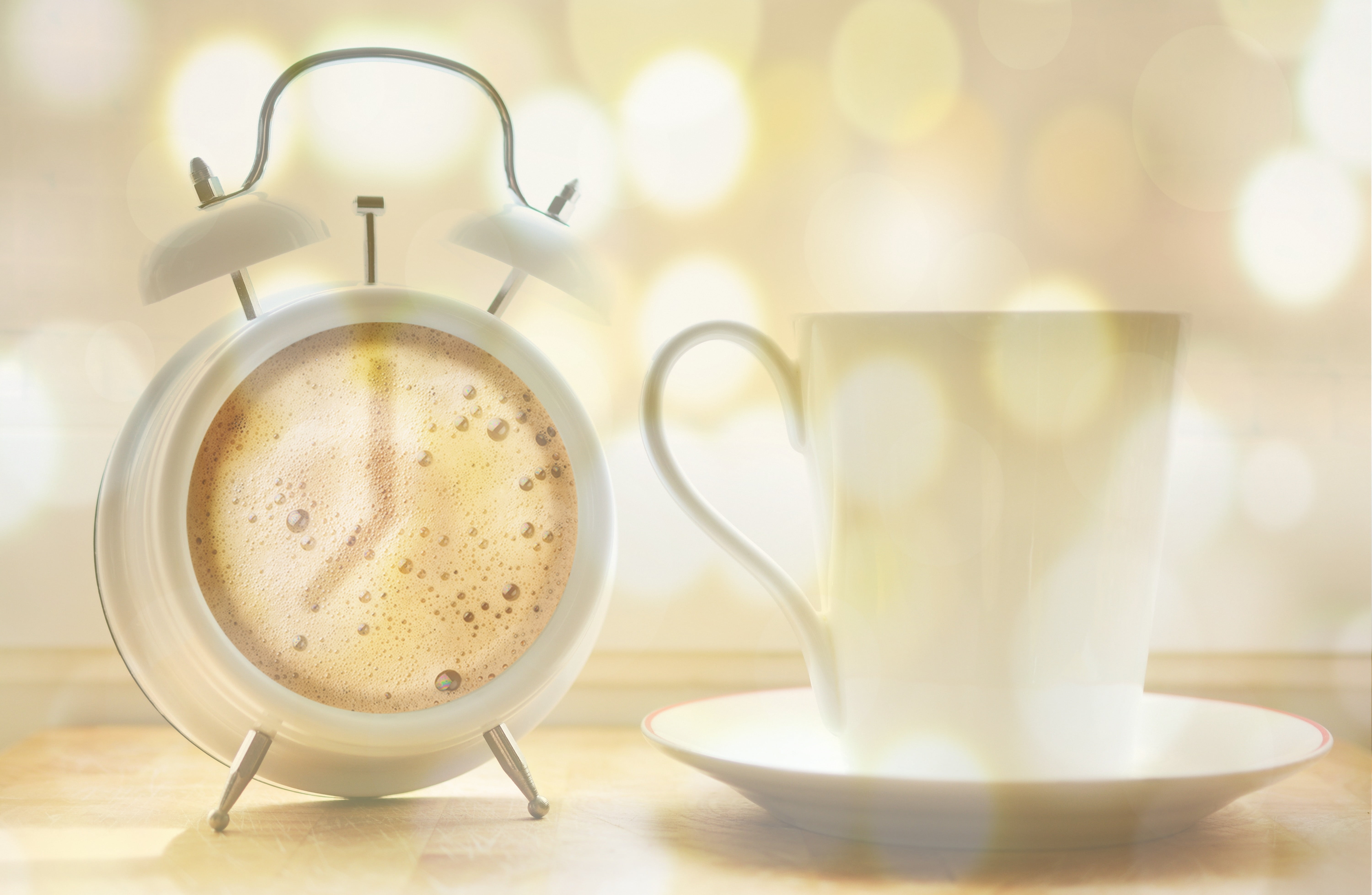 twin, ring the bell, bell, have breakfast, light effects, cup, no people, tea cup, indoors, on time, morning, freshness, table, dial from coffee, memory, HD Wallpaper