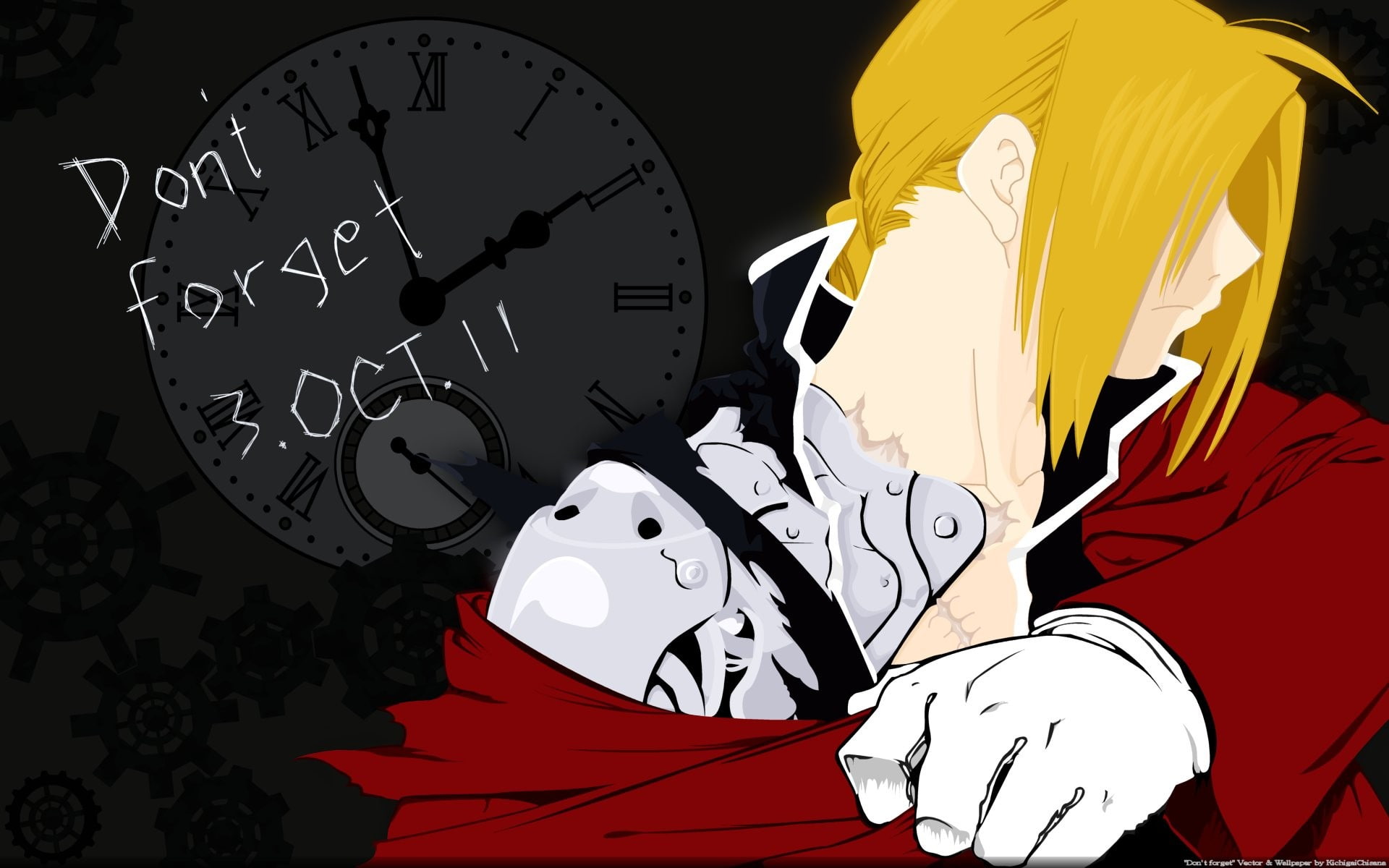 Elric Edward, day, 1080P, no people, time, anime, number, minute hand, close-up, clock, anime boys, white color, protection, the past, Full Metal Alchemist, HD Wallpaper