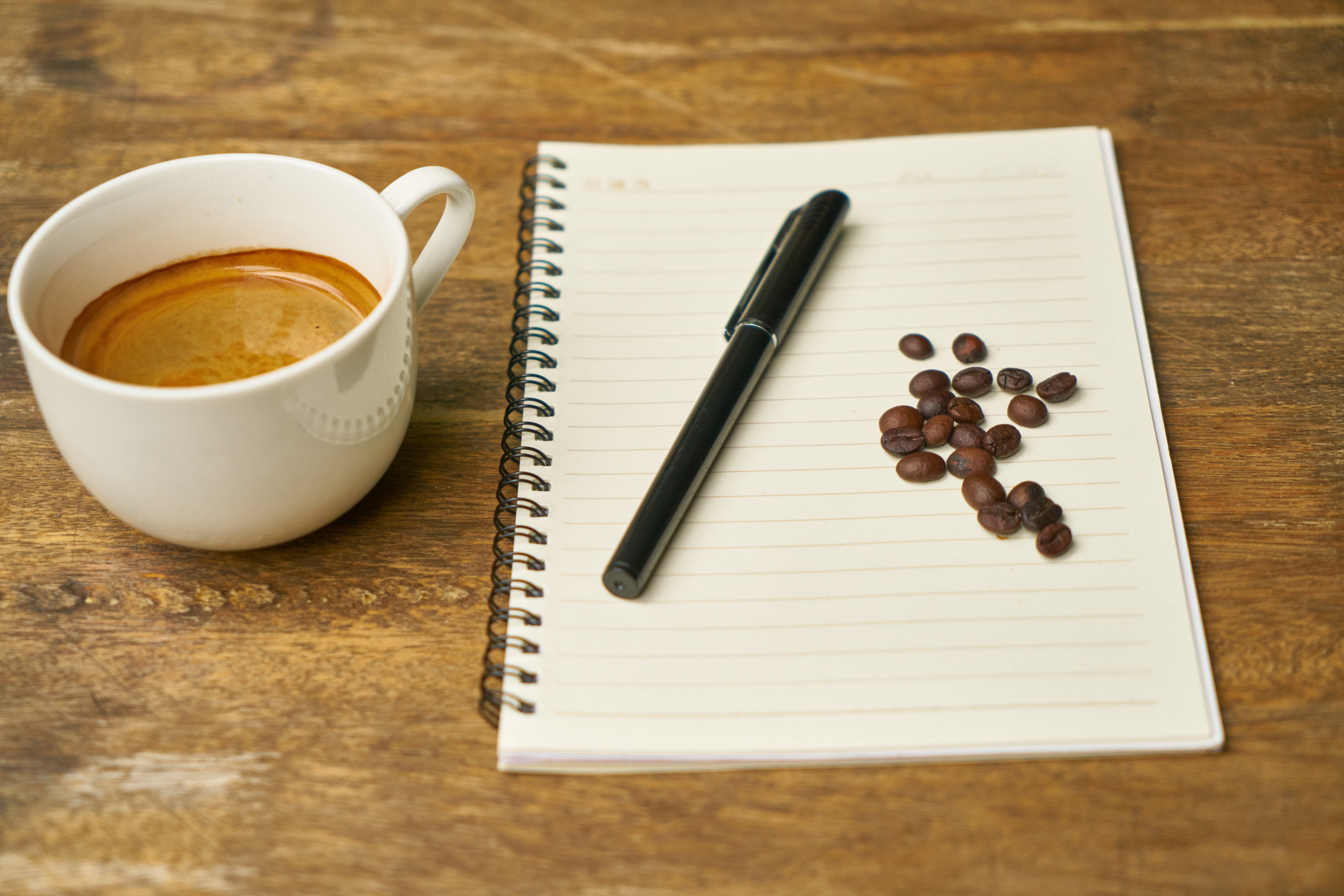 take notes, food photo, crockery, fountain pen, mug, course, fresh, 5K, coffee cup, detail, core, to write, note pad, note book, pen, black, Photo, read, HD Wallpaper