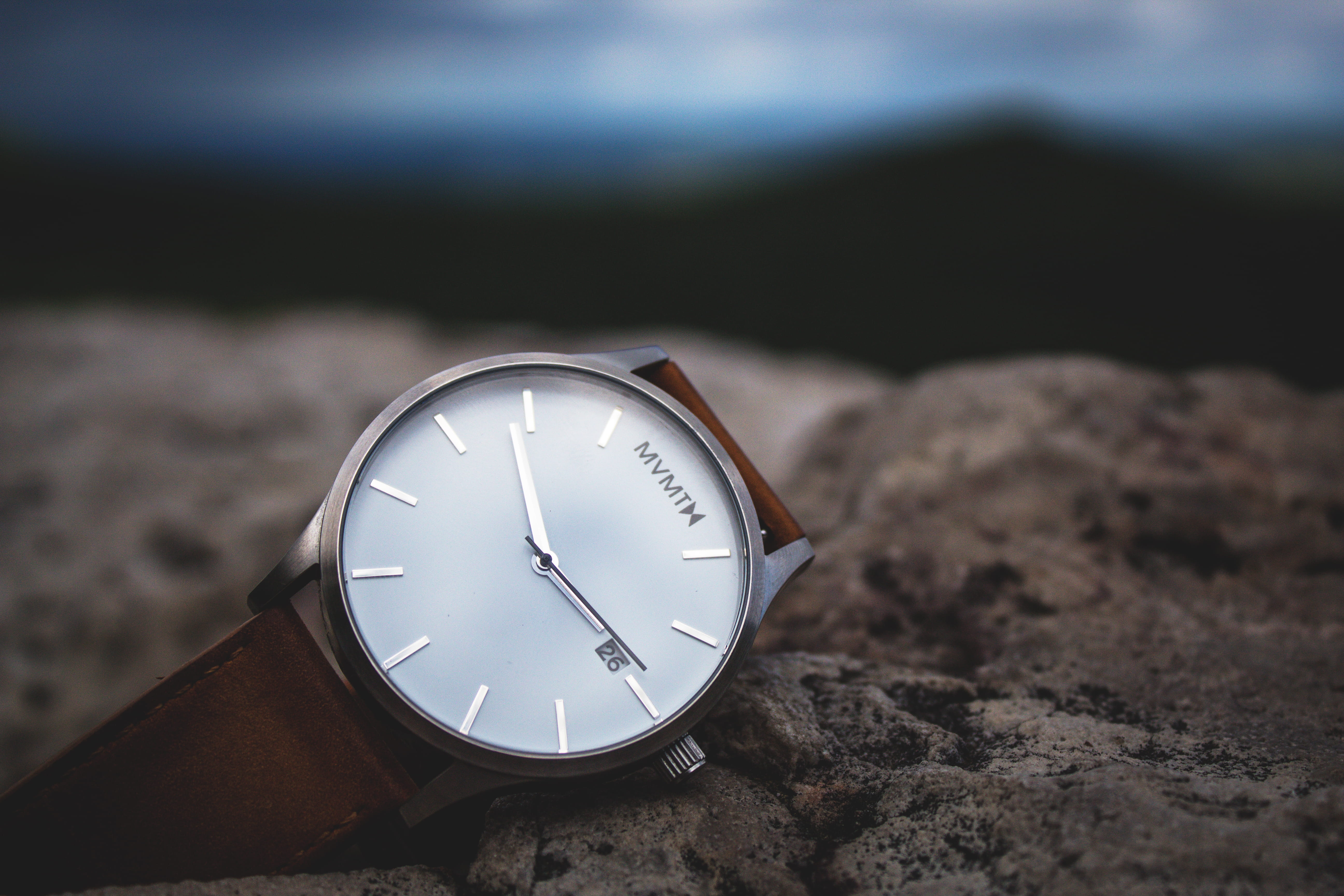 illuminated, leather, strap, number, watch, land, brown, selective, silver, gray rock, clock, hand, focus on foreground, day, beach, leather strap, black, HD Wallpaper