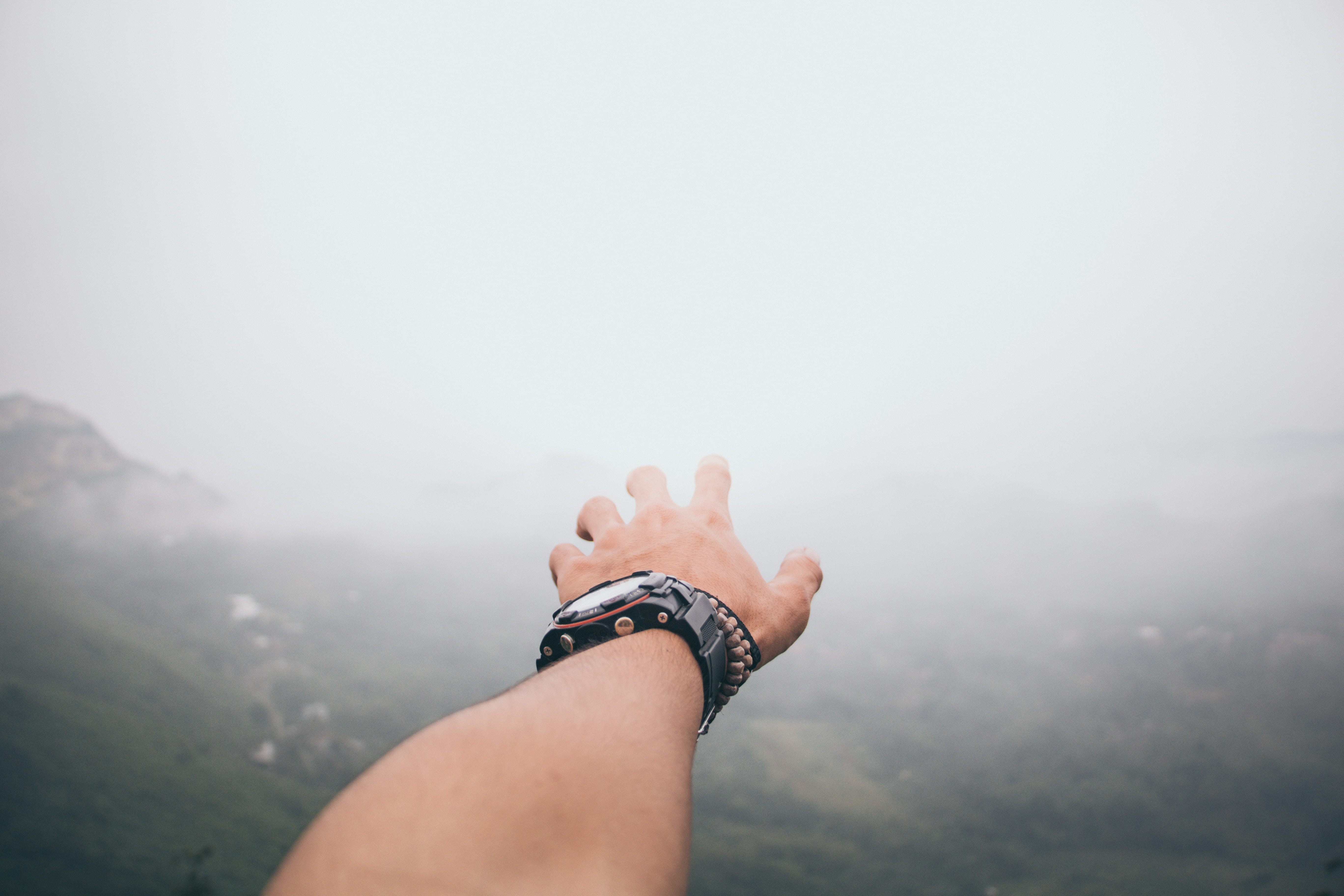 human body part, outdoors, wearing, scenics - nature, human limb, hand, beaded, adult, clouds, females, fog, barefoot, body part, women, nature, bracelet, HD Wallpaper