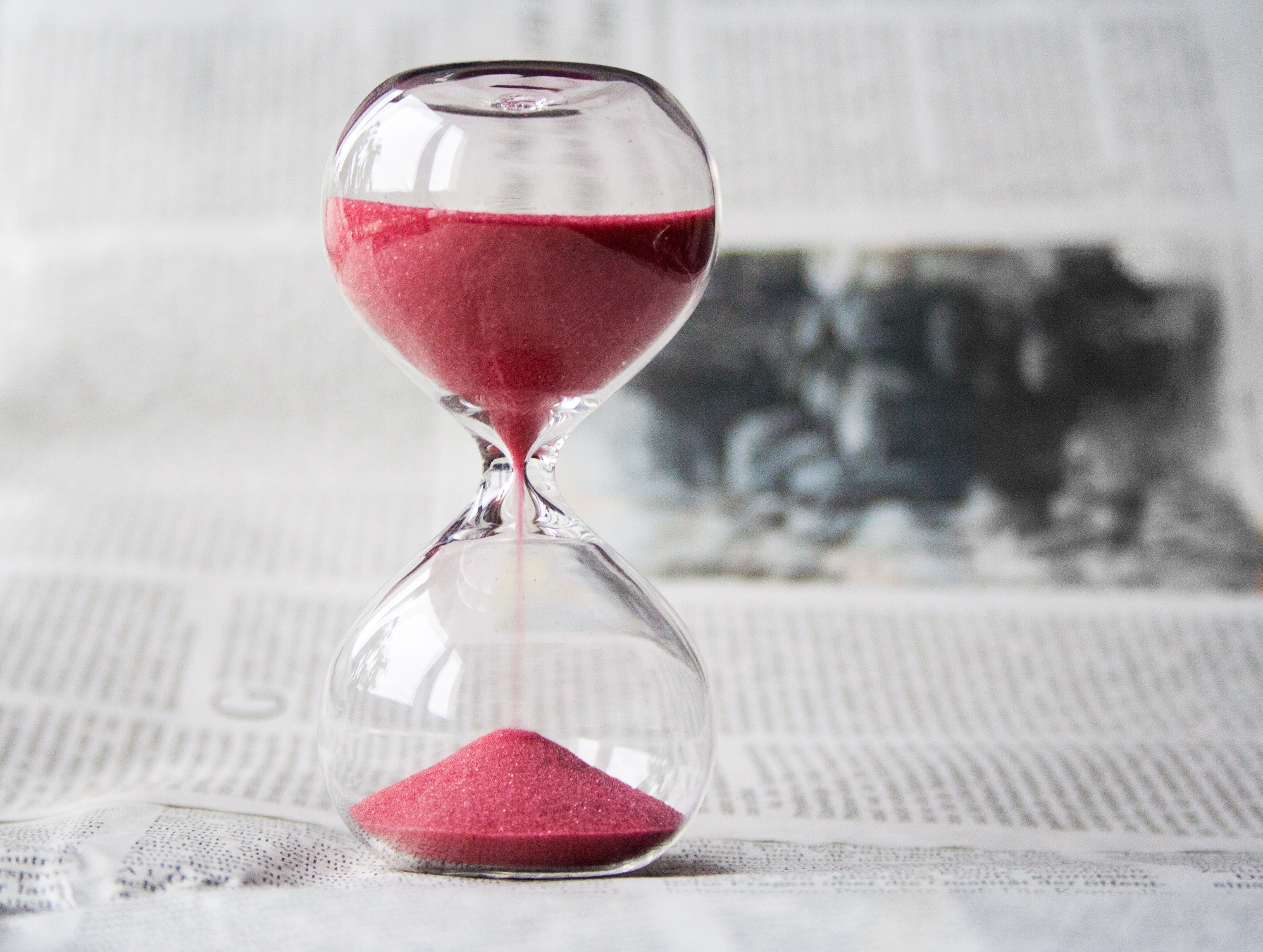 color, no people, grainer, hourglass, newspaper, close-up, indoors, red wine, alcohol, food and drink, time, refreshment, tablecloth, focus on foreground, HD Wallpaper