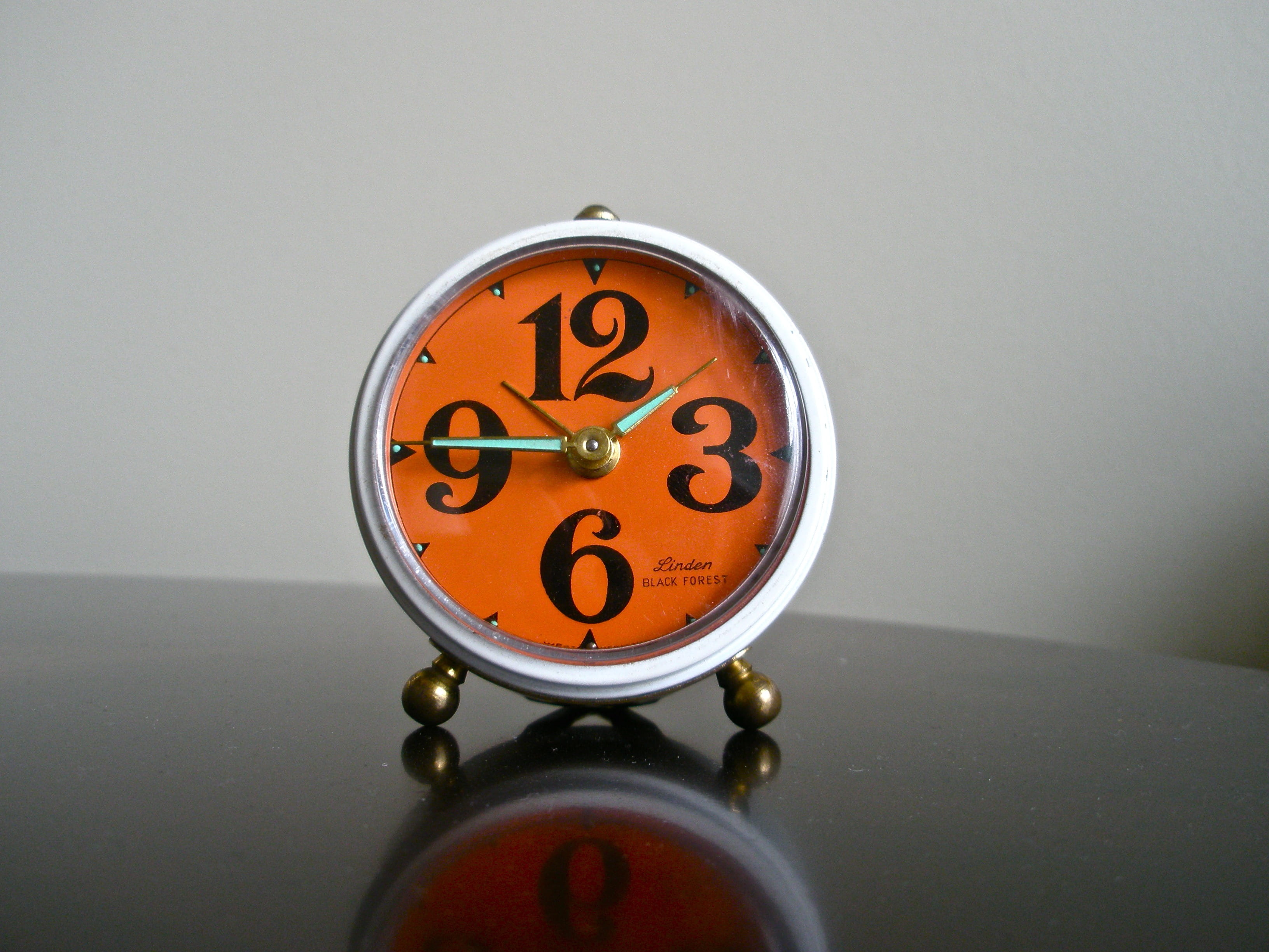 round, clock, orange, mid century, top, vintage, 1960s, close-up, metal, deadline, retro styled, atomic era, analog, 2K, instrument of time, single object, HD Wallpaper