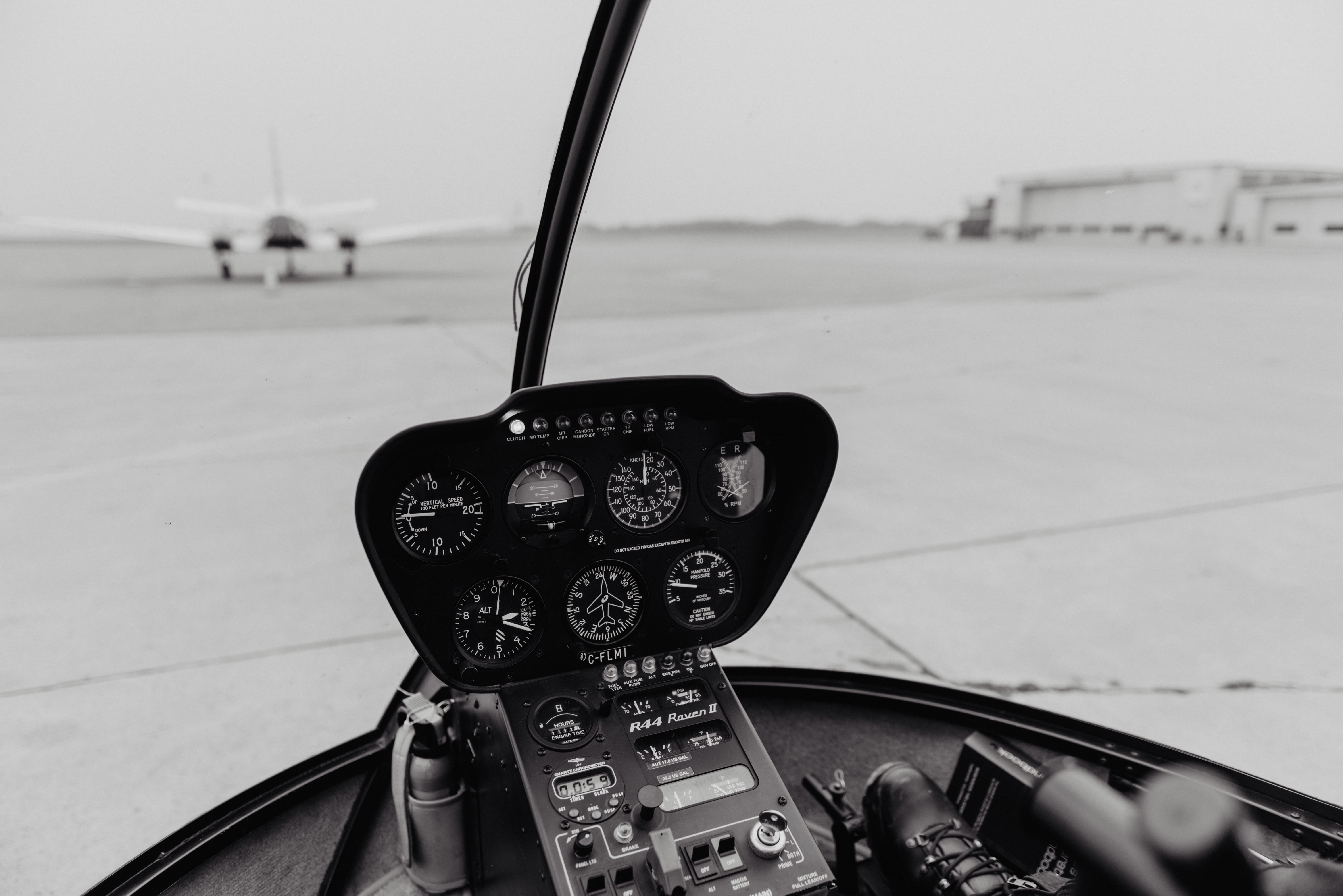 land Vehicle, black and white, dial, technology, aircraft, air Vehicle, buttons, equipment, pilot, black, control, mode of Transport, airport, cockpit, HD Wallpaper