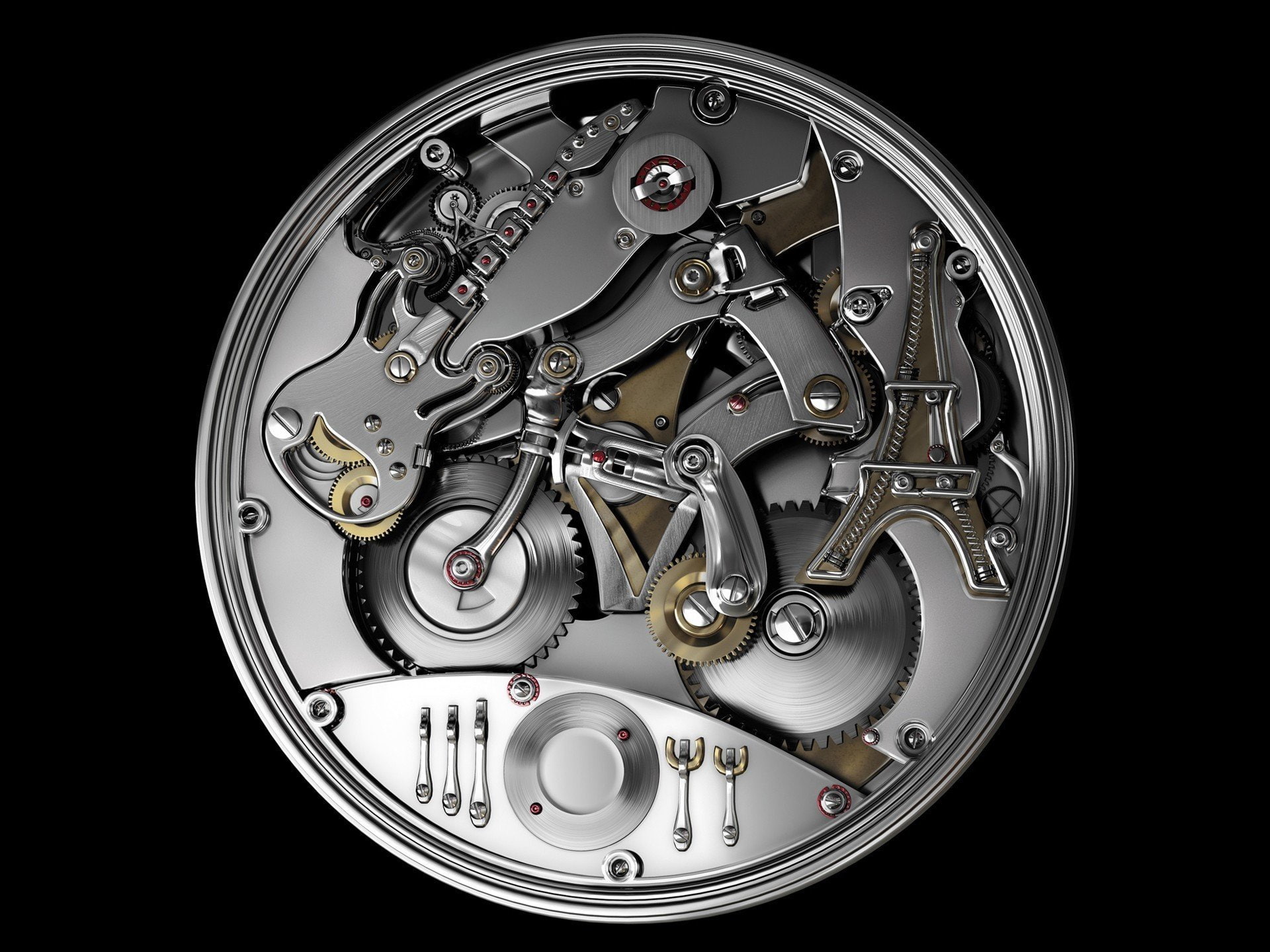 Bicycle, 1080P, Clockworks, technology, Clockwork, Cutlery, Clocks, gears, Guitar, Metal, Eiffel Tower, black background, Screw, Simple Background, Plates, HD Wallpaper