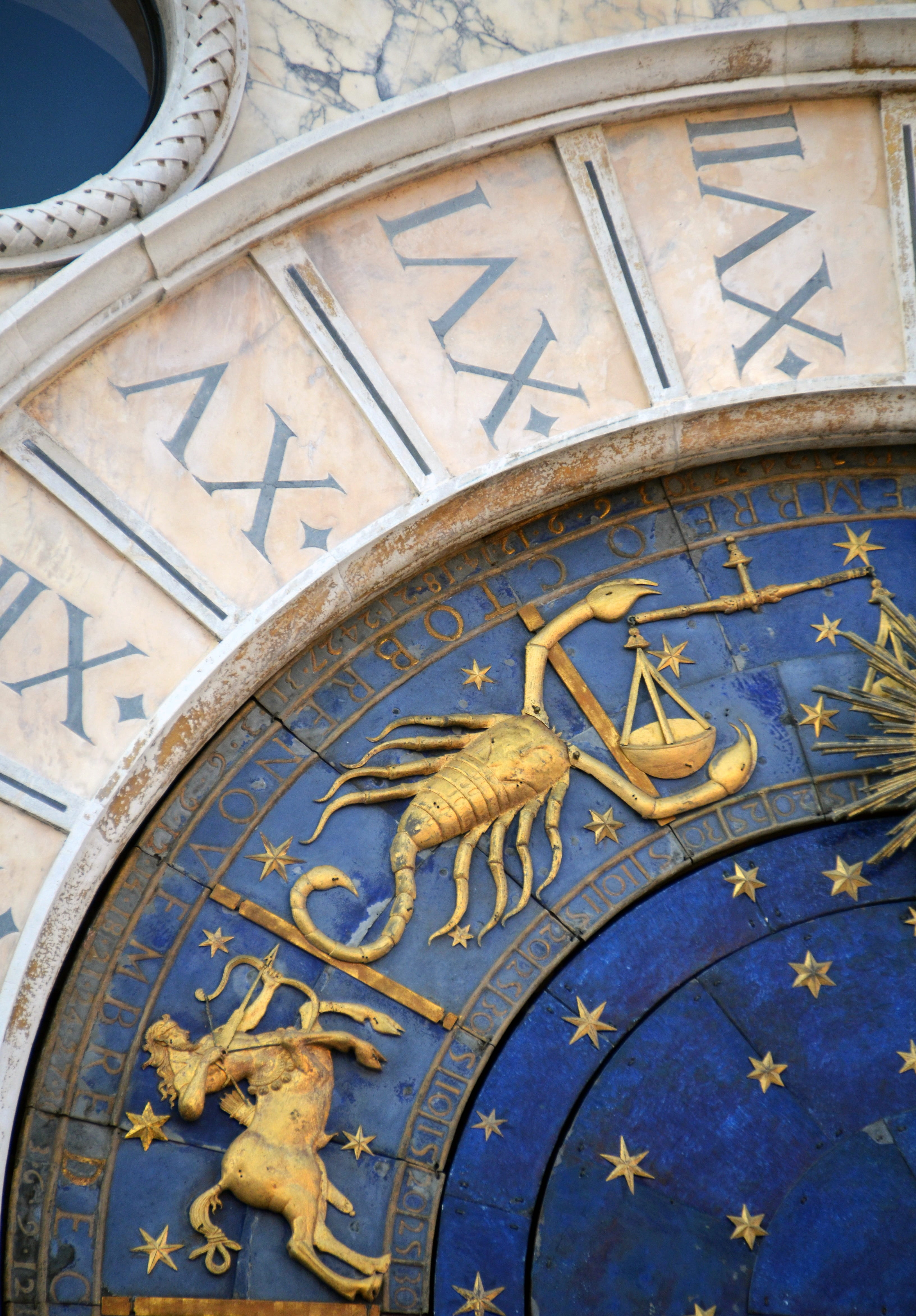 day, no people, time, sign, fortune telling, low angle view, blue, astrology sign, astrology, nature, Clock, Zodiac Sign, cathedral, gold, Italy, horizontal, Phone HD Wallpaper