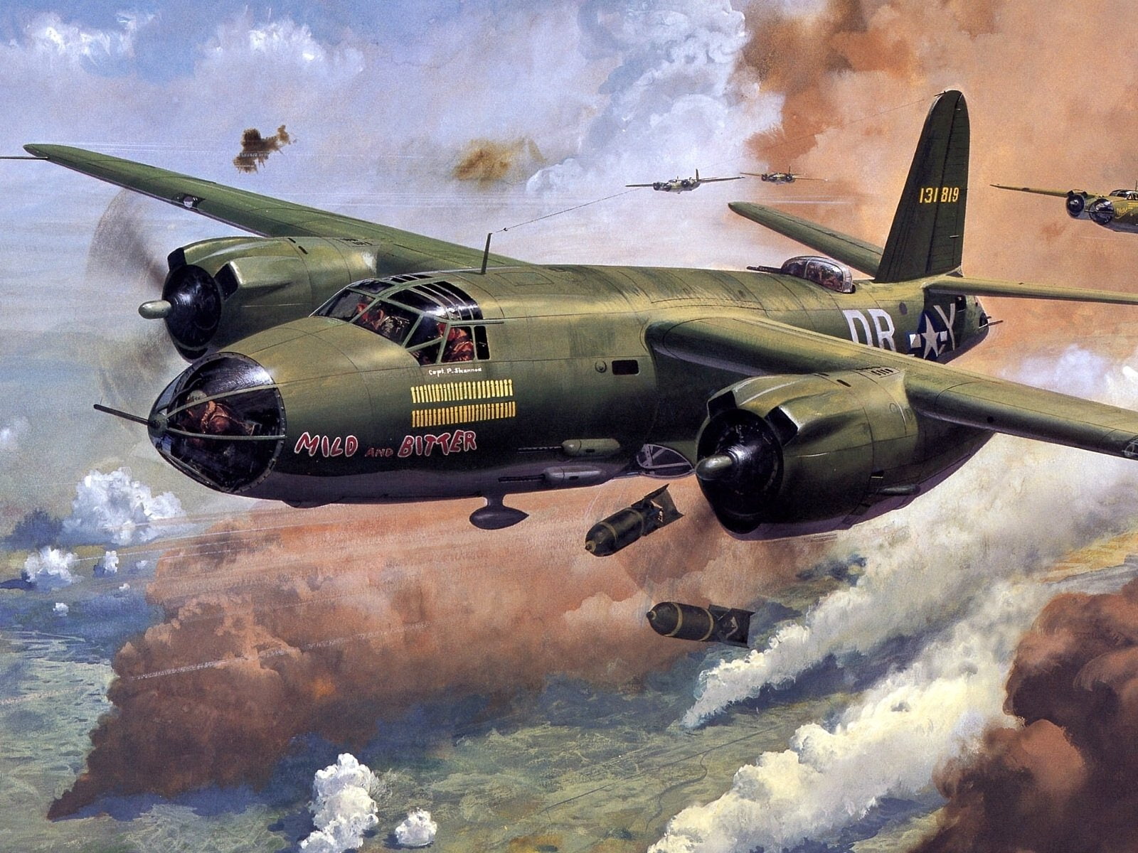 military airplane, nature, military, 720P, navy, explosive, propeller, cockpit, Bombers, army, air vehicle, transportation, Martin B-26 Marauder, day, HD Wallpaper