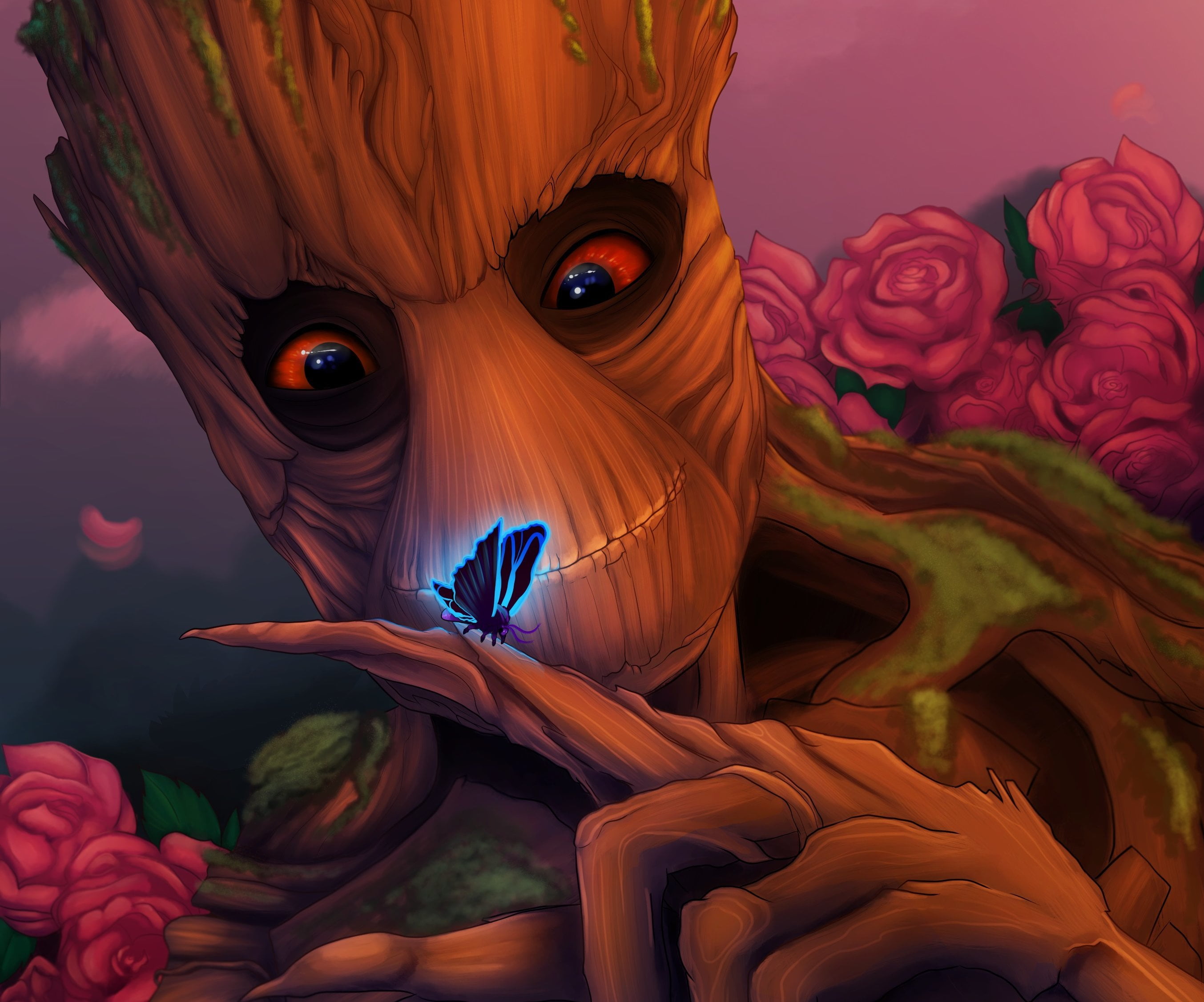 pattern, no people, plant, Groot, beauty in nature, art and craft, 2K, human representation, sculpture, orange color, guardians of the galaxy, HD Wallpaper