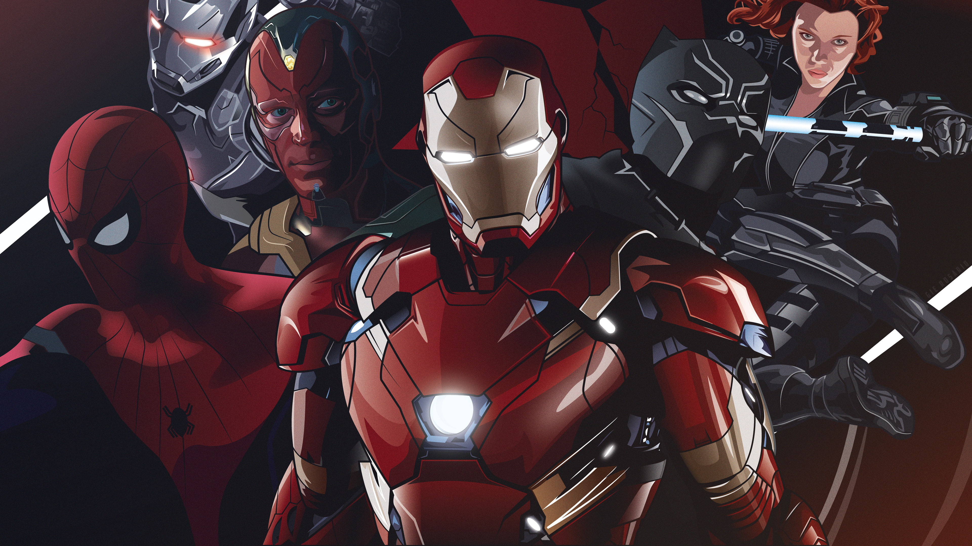 4K, Vision, Black Widow, Spider-Man, Team Iron Man, Black Panther, Superheroes, Marvel Comics, Iron Man, War Machine, Civil War, 4K, HD, HD Wallpaper
