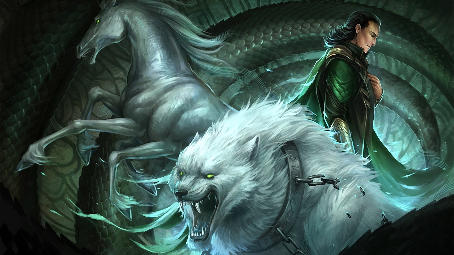 Loki, fantasy art, 1080P, wolf, horse, HD Wallpaper