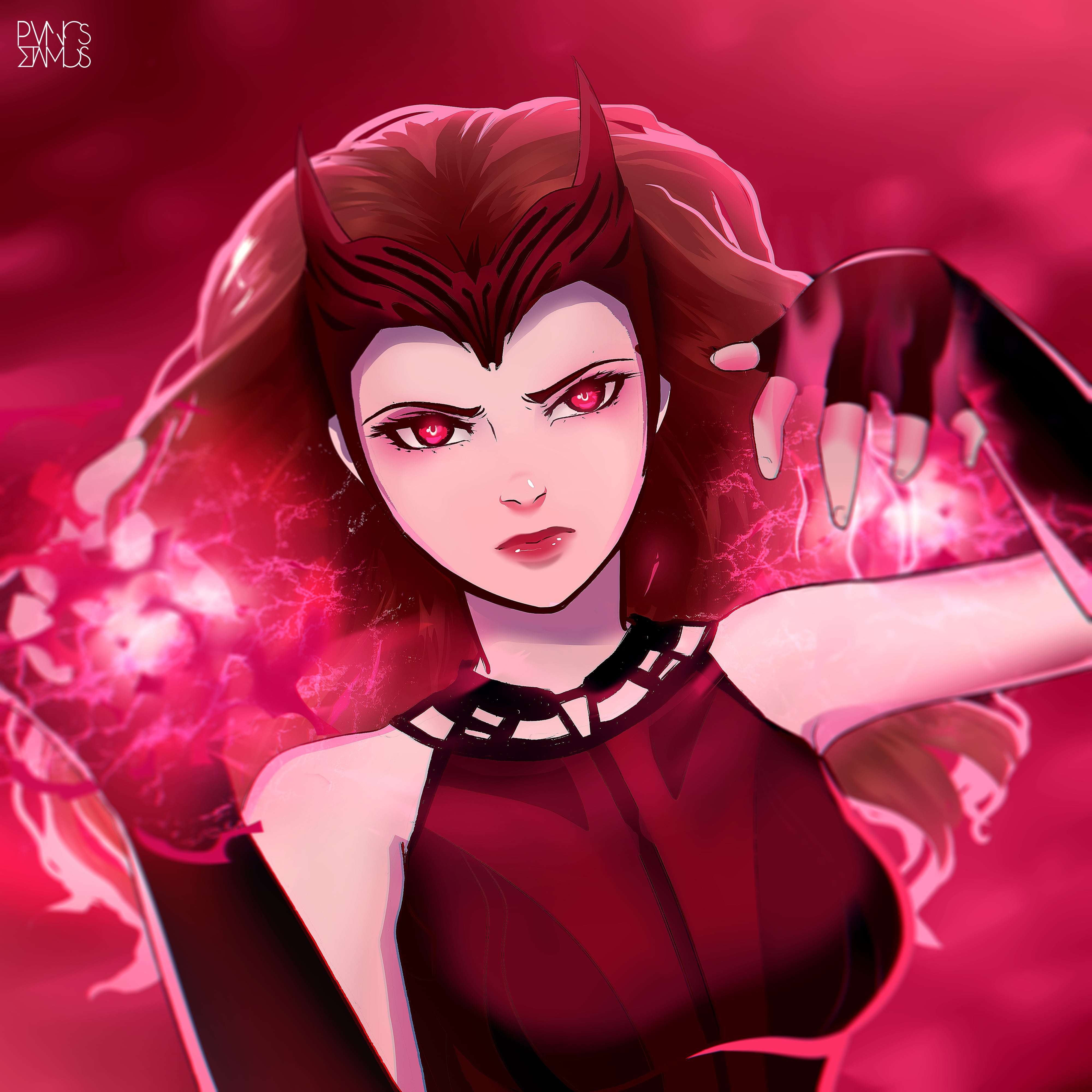 fantasy girl, women, Marvel Girl, pink, Wanda Maximoff, artwork, Marvel Cinematic Universe, superhero, 4K, digital art, Avenger, Scarlet Witch, Phone HD Wallpaper