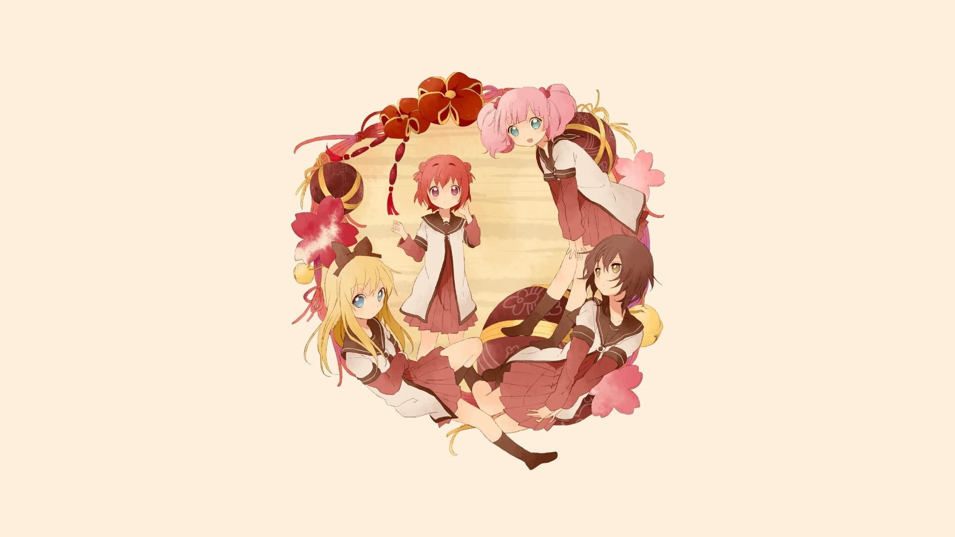 Funami Yui, beauty in nature, Yuru Yuri, flower, positive emotion, freshness, Toshinou Kyouko, 1080P, no people, valentines day - holiday, anime, heart shape, HD Wallpaper