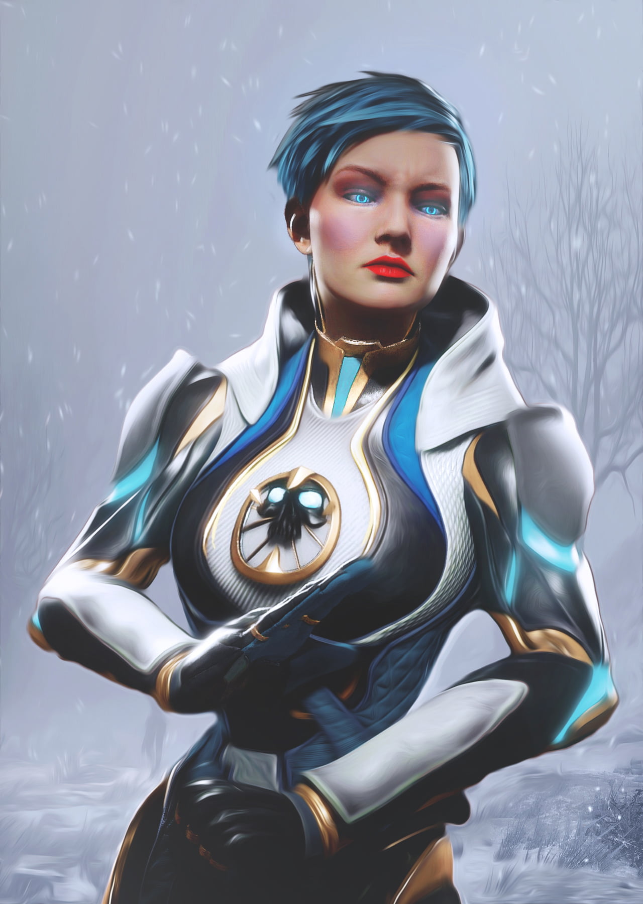 Mortal Kombat, Mortal Kombat 11, red lipstick, 720P, frost (mortal kombat), robotic, snow, glowing eyes, Phone HD Wallpaper