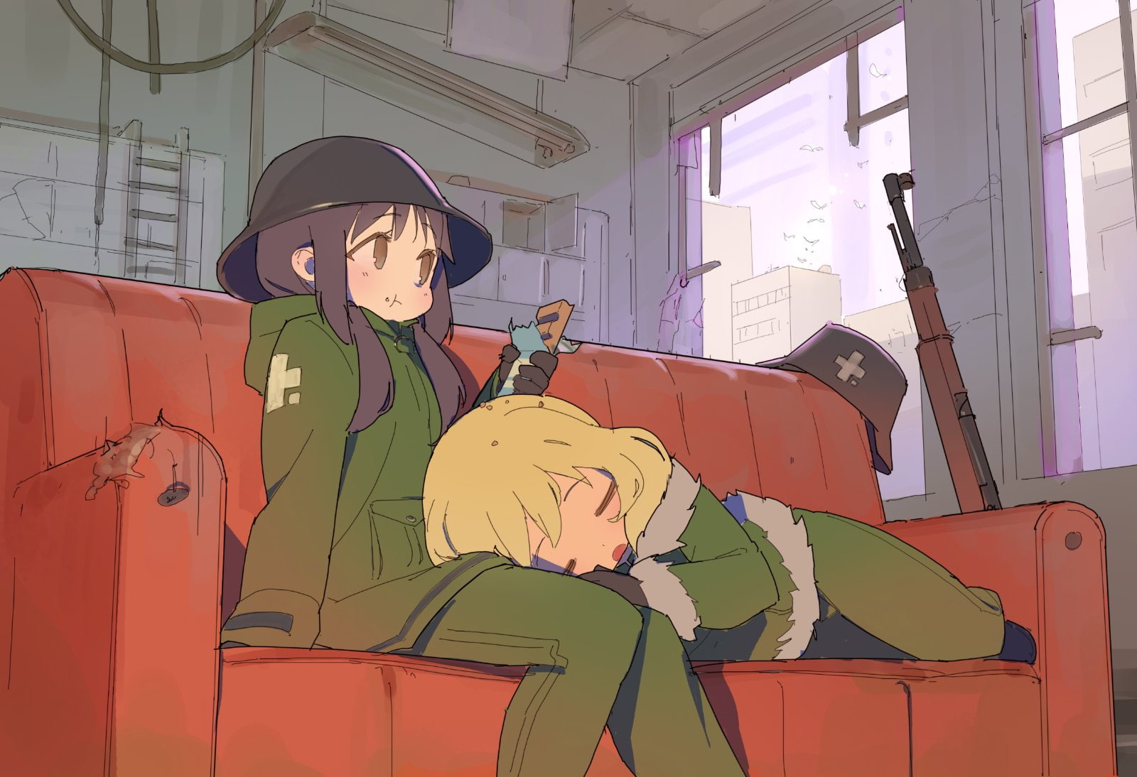 Shoujo Shuumatsu Ryokou, human representation, male likeness, female likeness, wall - building feature, no people, 720P, Yuuri (Shoujo Shuumatsu Ryokou), HD Wallpaper
