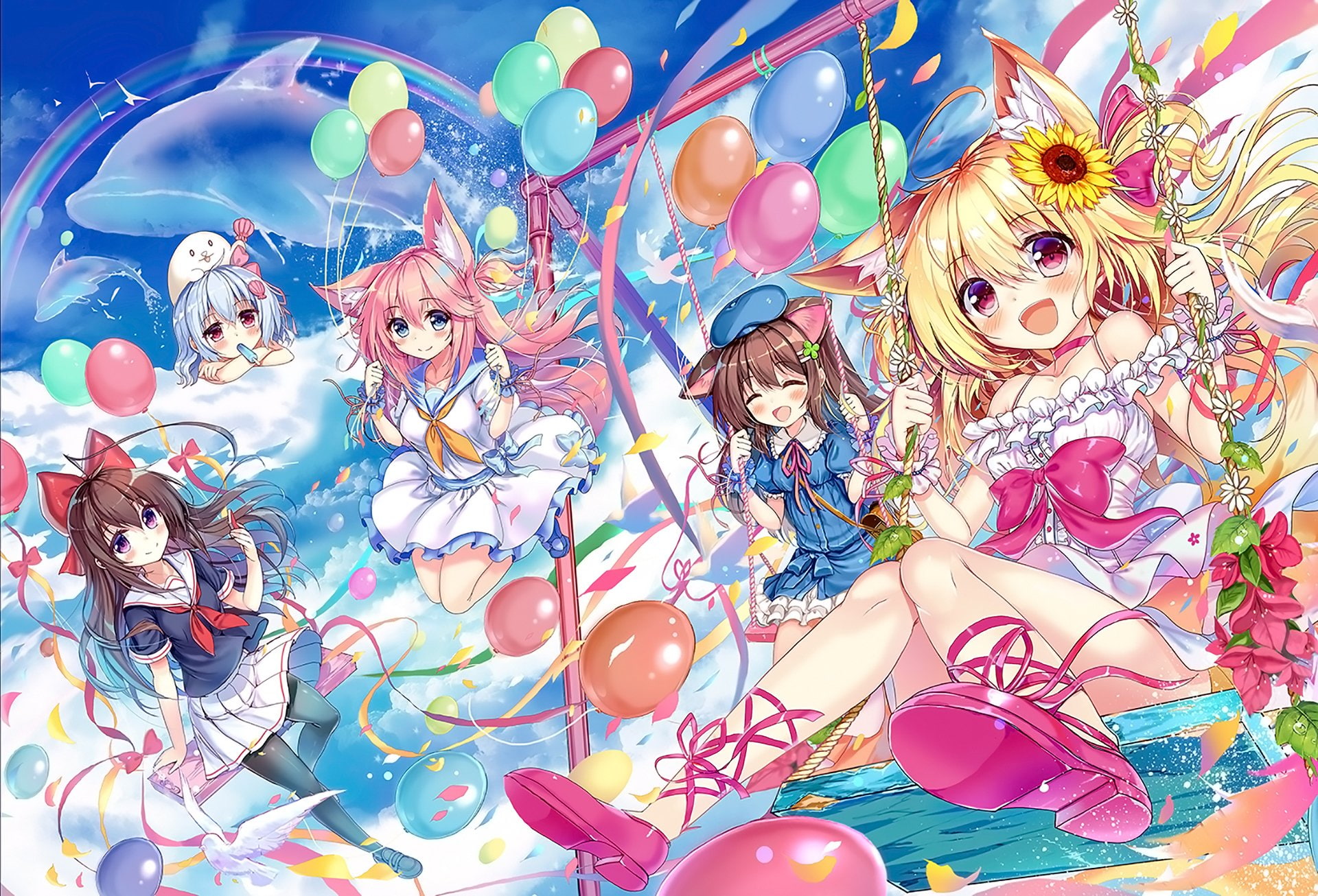 celebration, people, School Uniform, 1080P, Brown Hair, large group of objects, Dress, event, party - social event, White Hair, multi colored, Dolphin, HD Wallpaper
