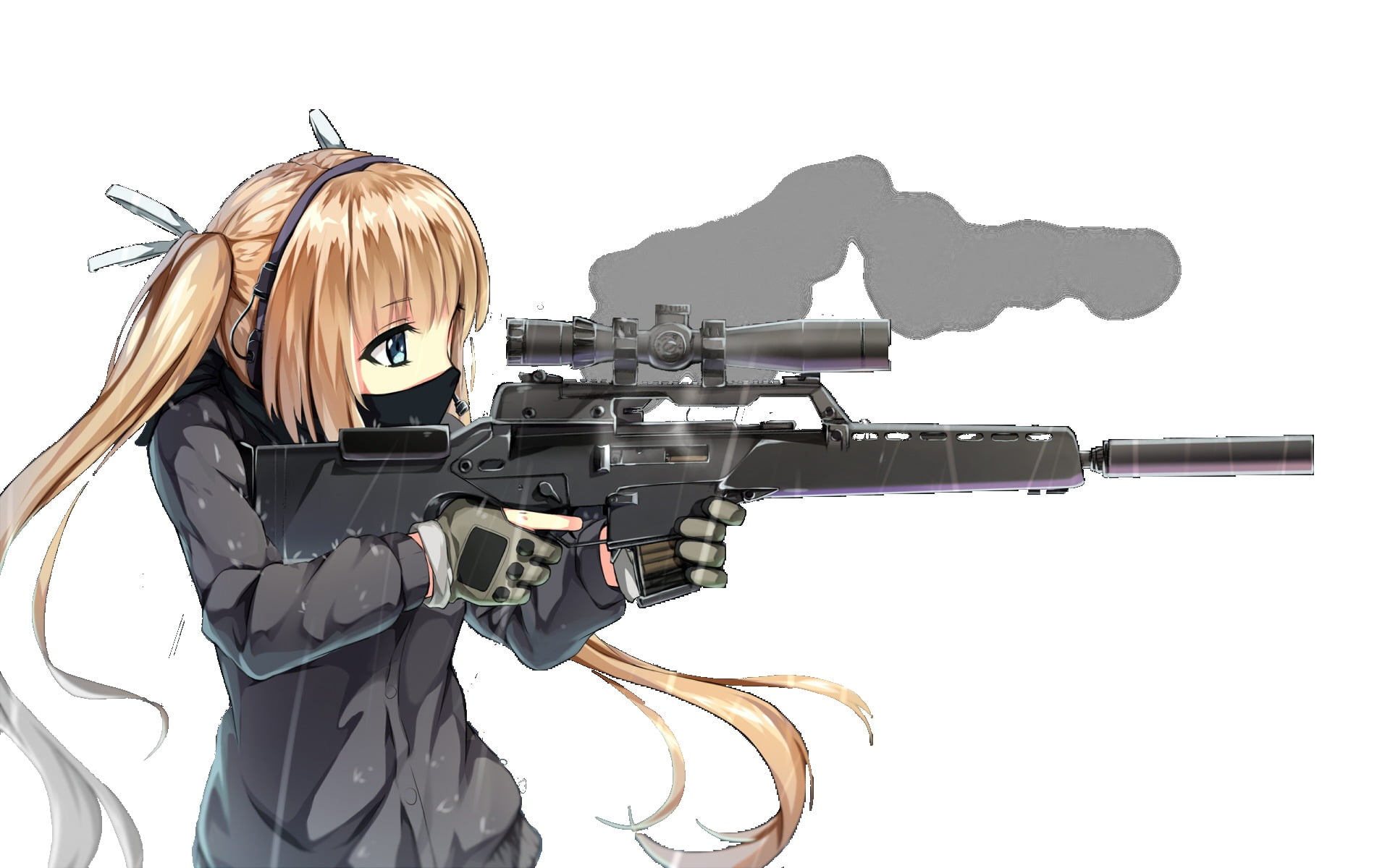 shooting a weapon, real people, safety, rifle, woman, 1080P, standing, security, haired, portrait, white background, original characters, brown, young adult, HD Wallpaper