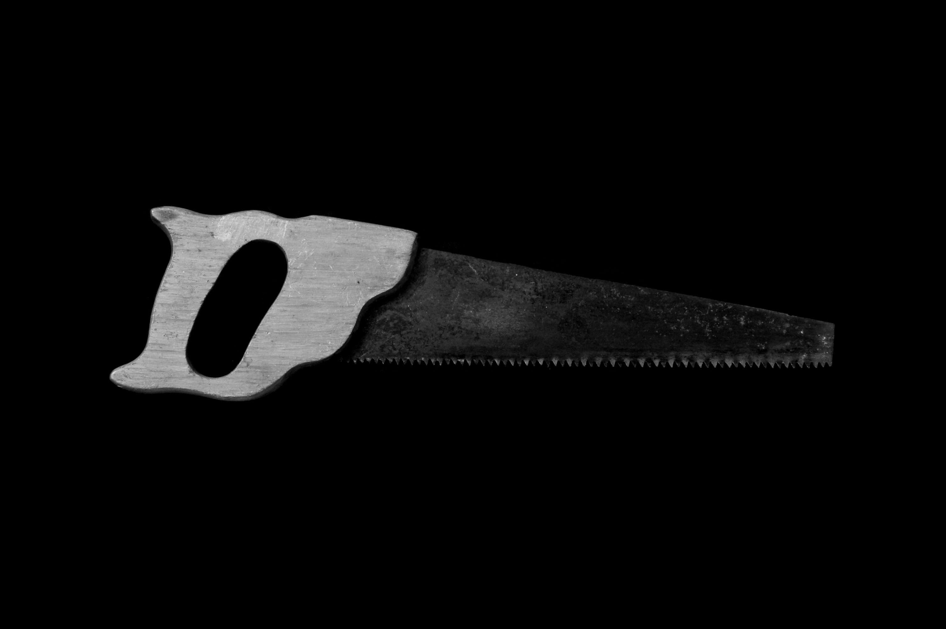black and white, studio shot, dark, gray, 2K, art and craft, photo, blade, weapon, indoors, tool, metal, close-up, no people, grayscale, hand saw, number, HD Wallpaper