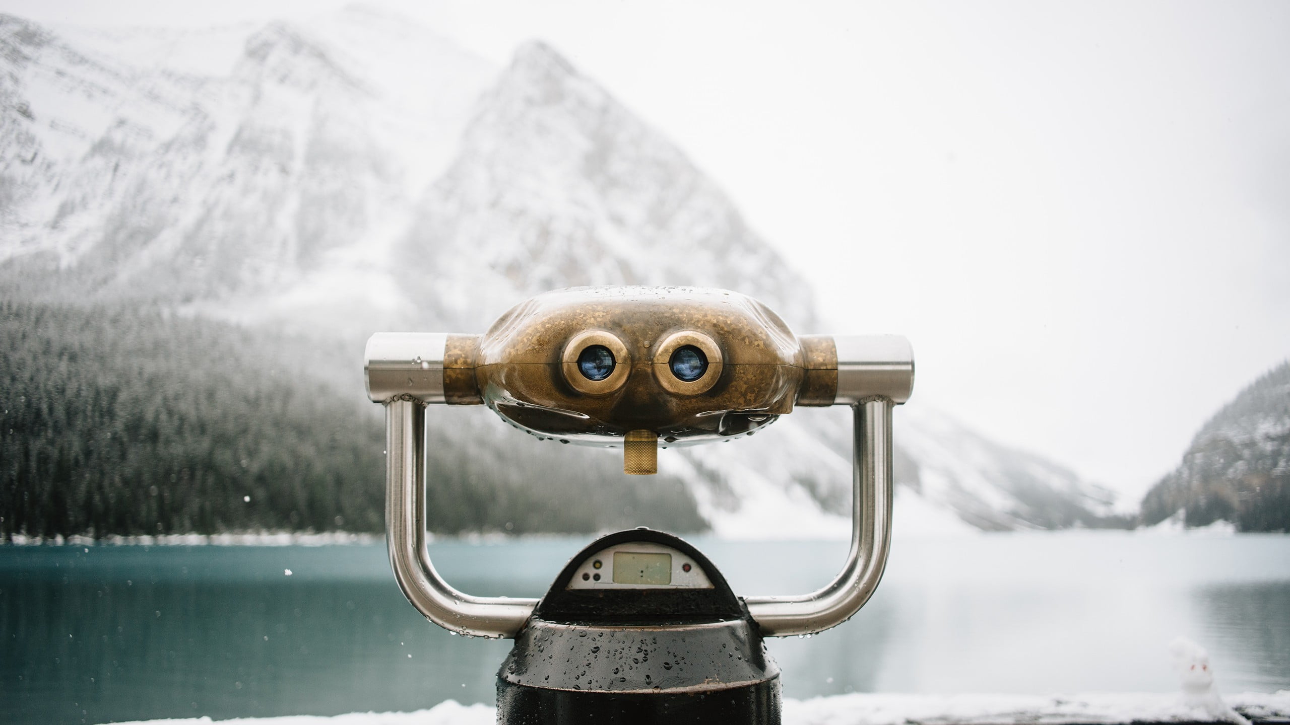 gray, lake, cold temperature, Tower Viewer, spyglass, 2K, metal, winter, coin operated, nature, no people, beauty in nature, mountain, water, viewfinder, HD Wallpaper