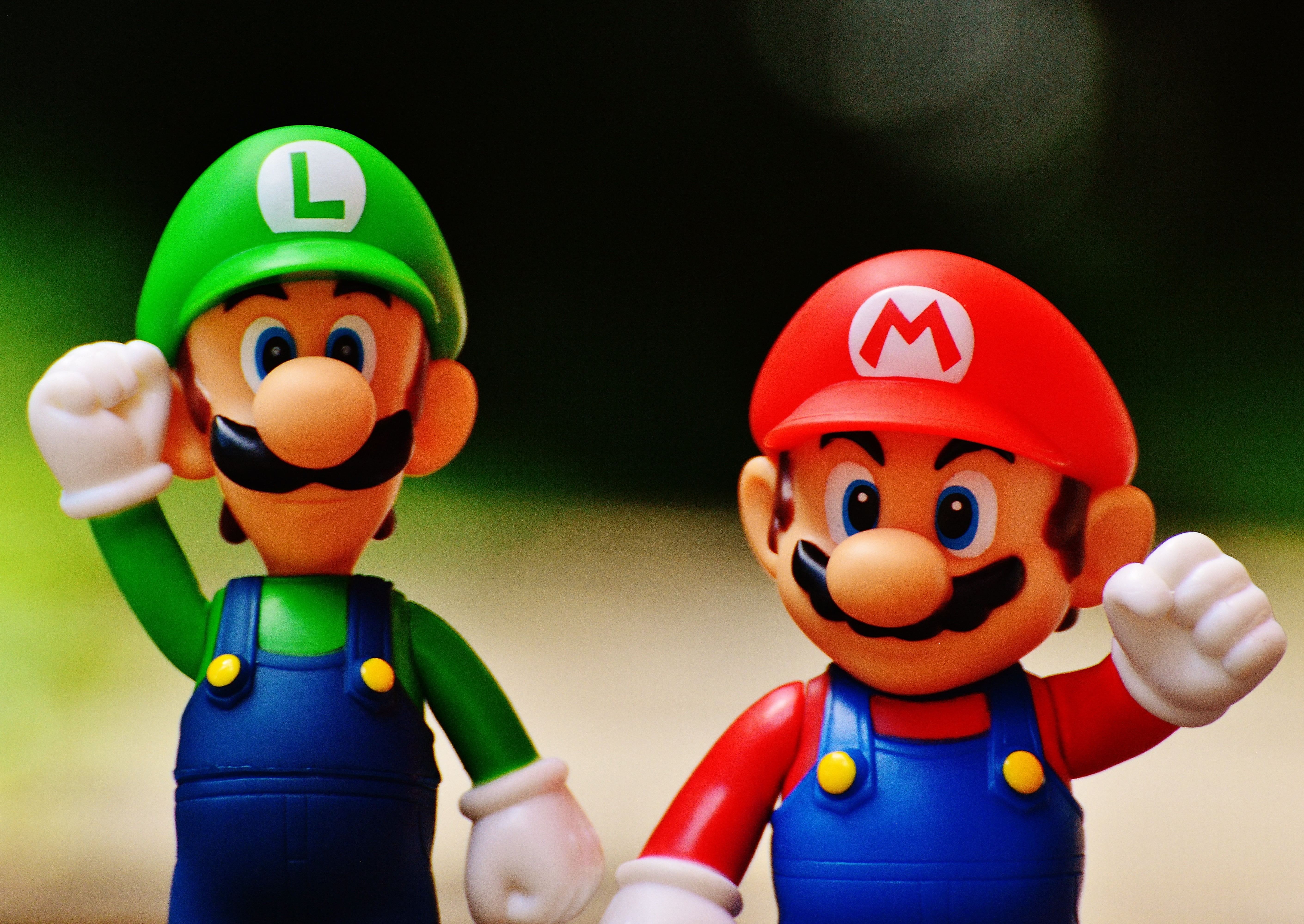 nintendo, indoors, super, video game, colorful, human representation, closeup, figures, headwear, game console, representation, toy, character, mario, close-up, HD Wallpaper