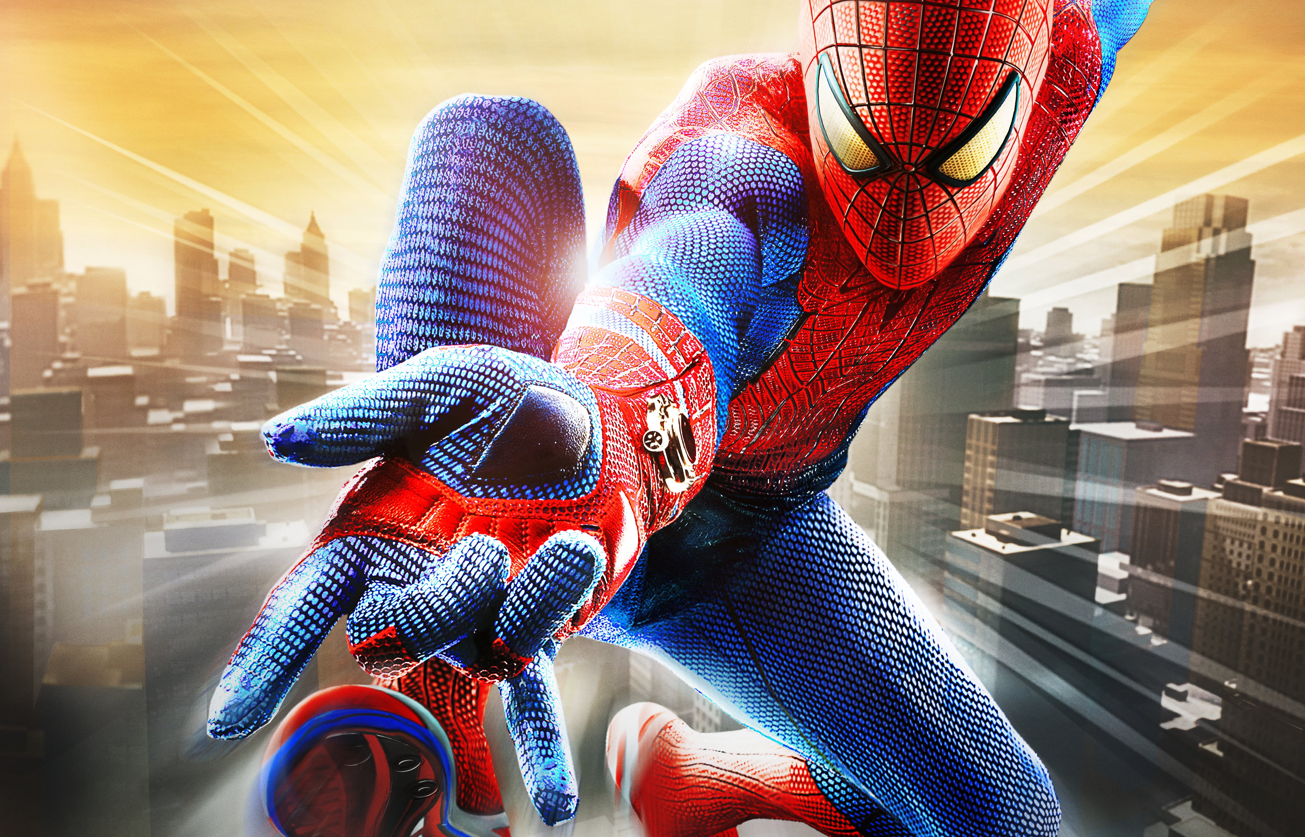 Peter Parker, man, spider, cityscape, Marvel, three Dimensional, the city, sunlight, lens flare, building exterior, one Person, office building exterior, HD Wallpaper