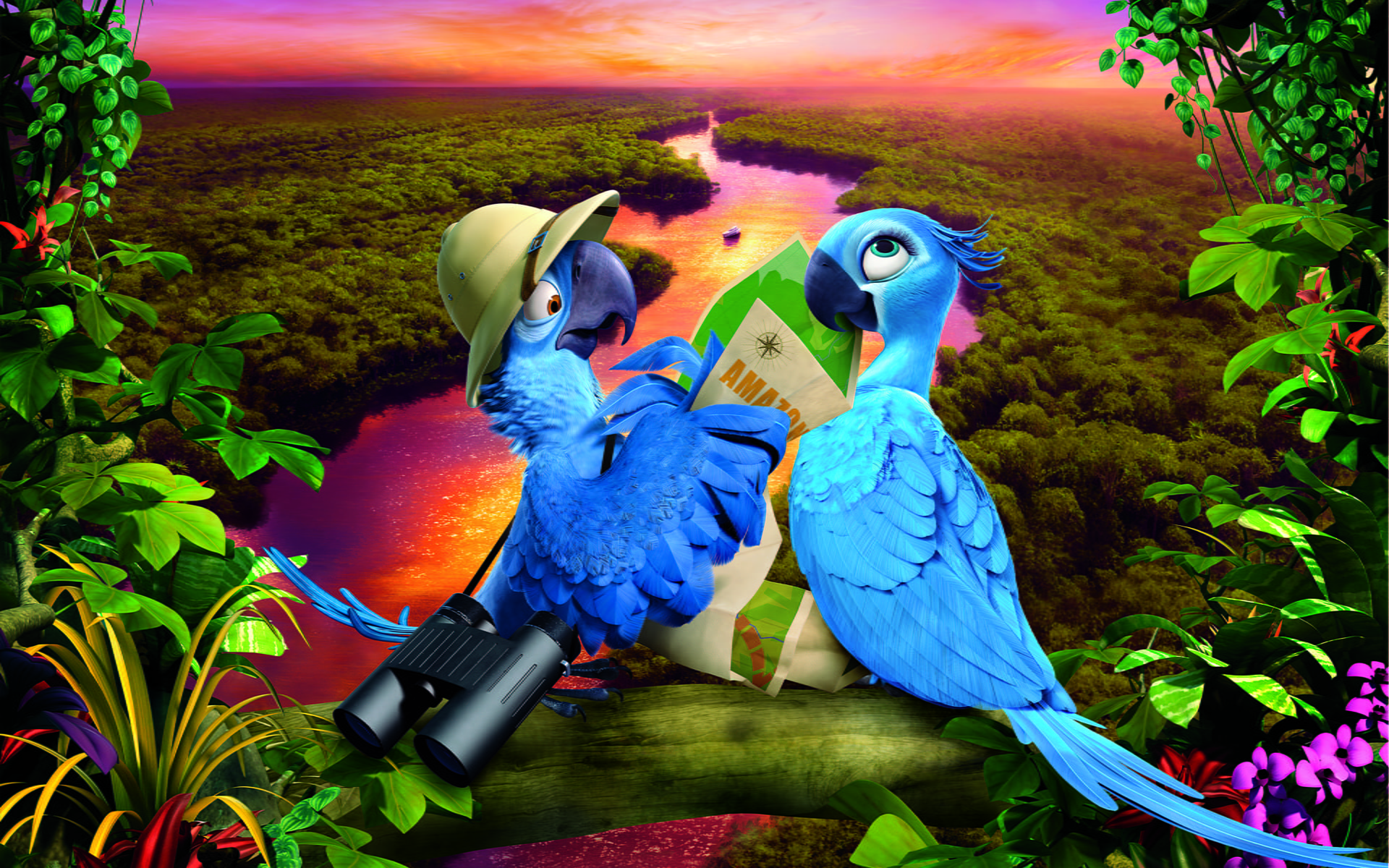 Rio 2, water, representation, sky, animal representation, jungle, animal, beauty in nature, macaw, vertebrate, tree, leaf, nature, river, backgrounds, multi Colored, HD Wallpaper