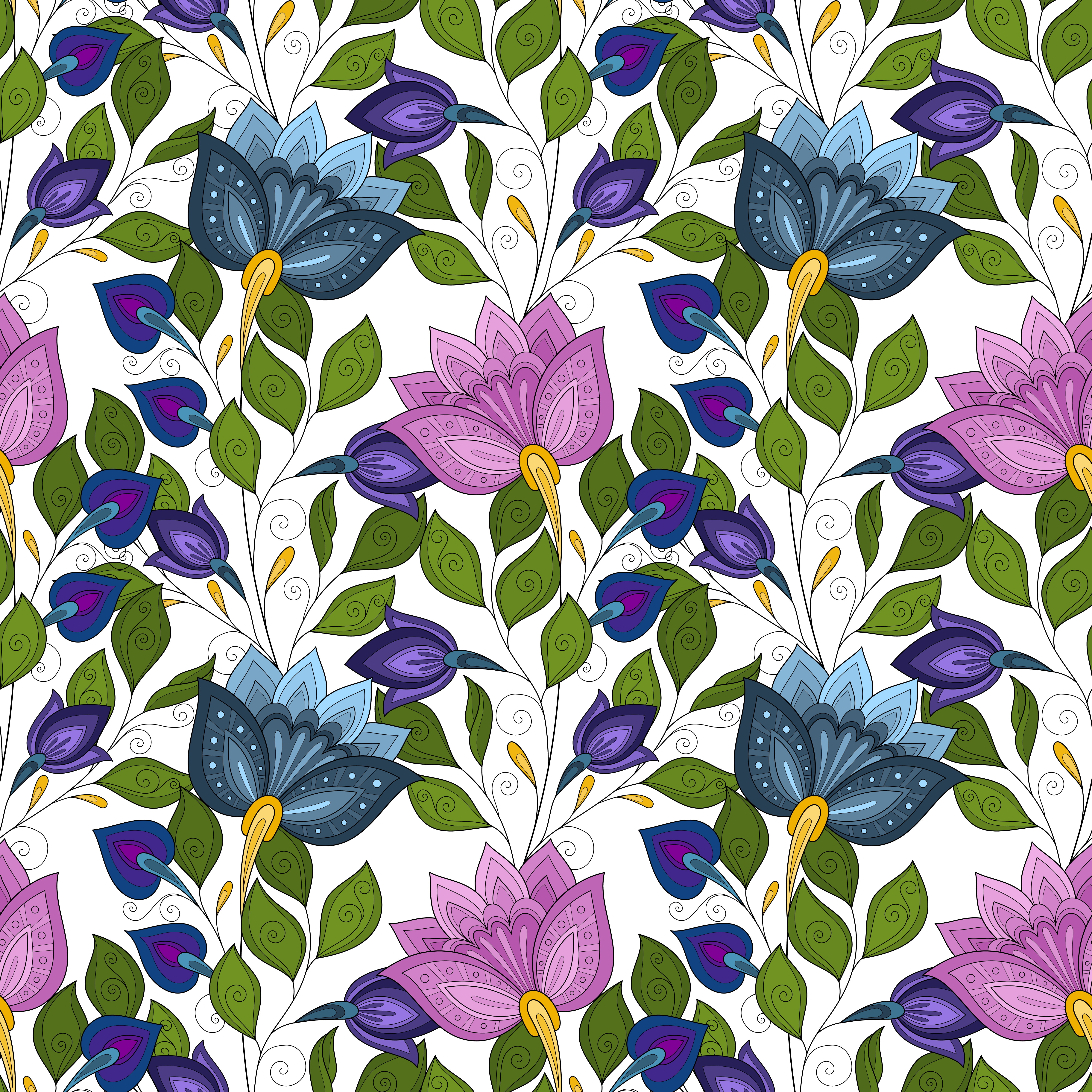 Floral, white background, buds, 5K, flowers, Seamless, Pattern, texture, Phone HD Wallpaper