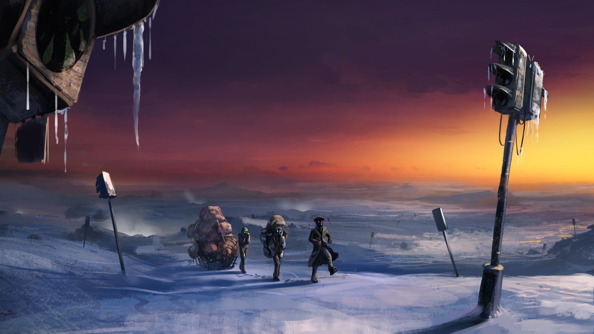 group of people, beauty in nature, frozen, sky, scenics - nature, near, ski pole, Romantically Apocalyptic , art, mountain, 1080P, sport, non-urban scene, HD Wallpaper