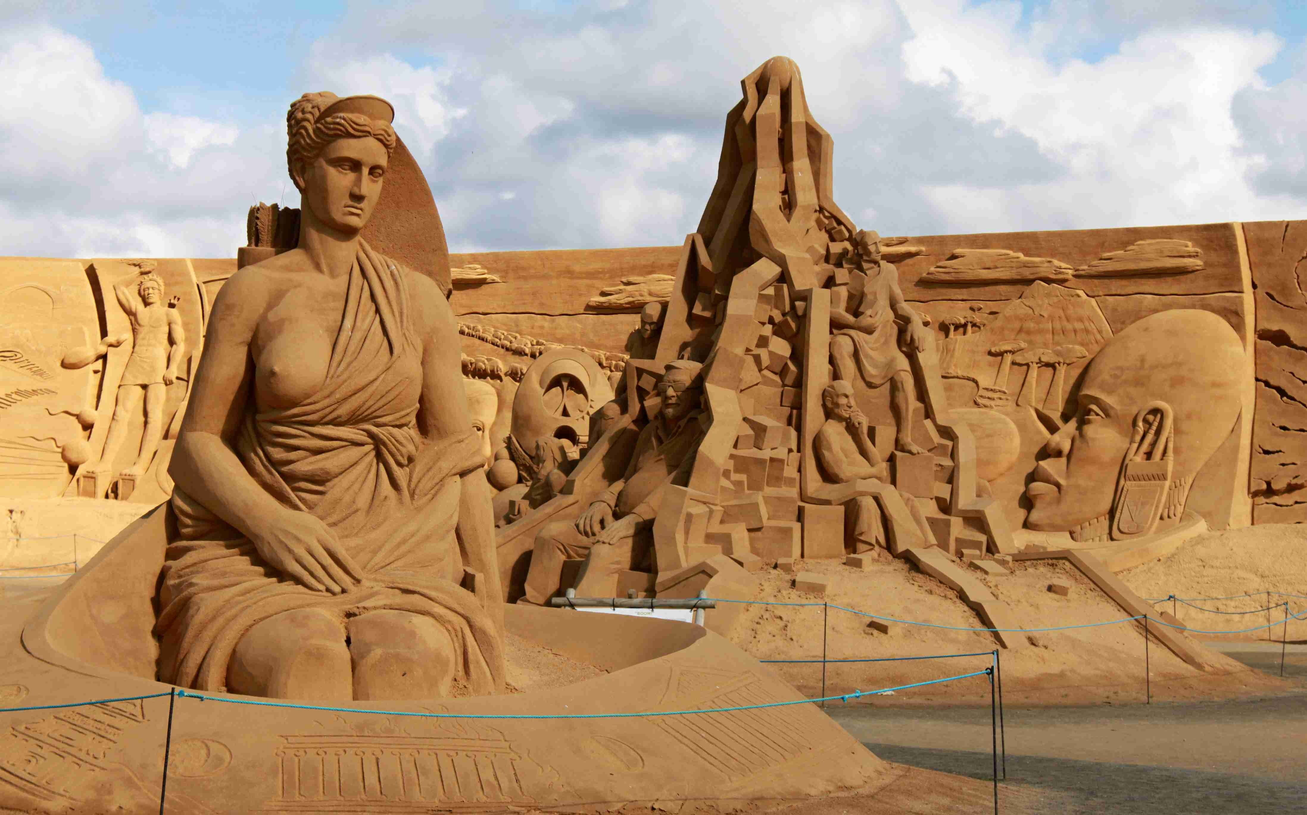 ancient civilization, sculpture, craft, sand, cultures, ancient, 4K, representation, male likeness, idol, Temple, religion, history, cloud - sky, belief, HD Wallpaper