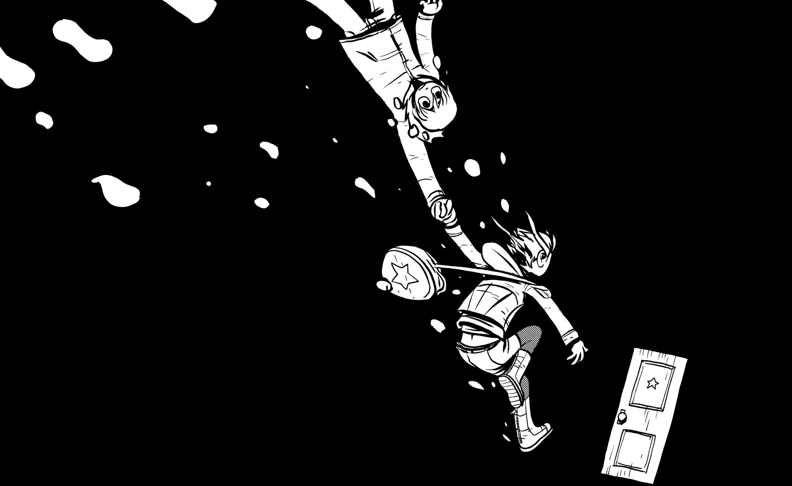 sky, indoors, man, subspace, ceiling, low angle view, the world, nature, black background, cartoon, 2K, scott, pilgrim, technology, Aero, holding, lighting equipment, HD Wallpaper