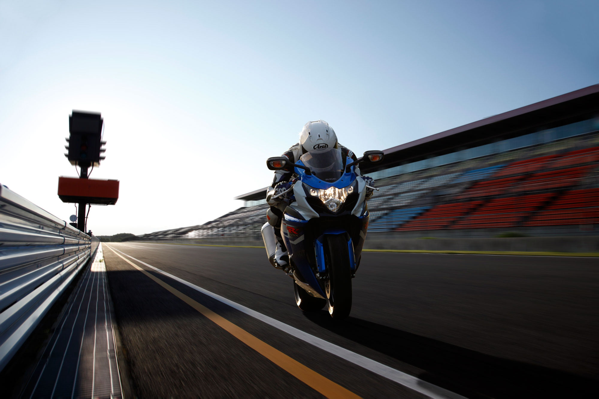 gsx r1000, sky, 1080P, architecture, clear sky, road, 2012, motion, outdoors, on the move, lifestyles, one person, helmet, blurred motion, real people, HD Wallpaper